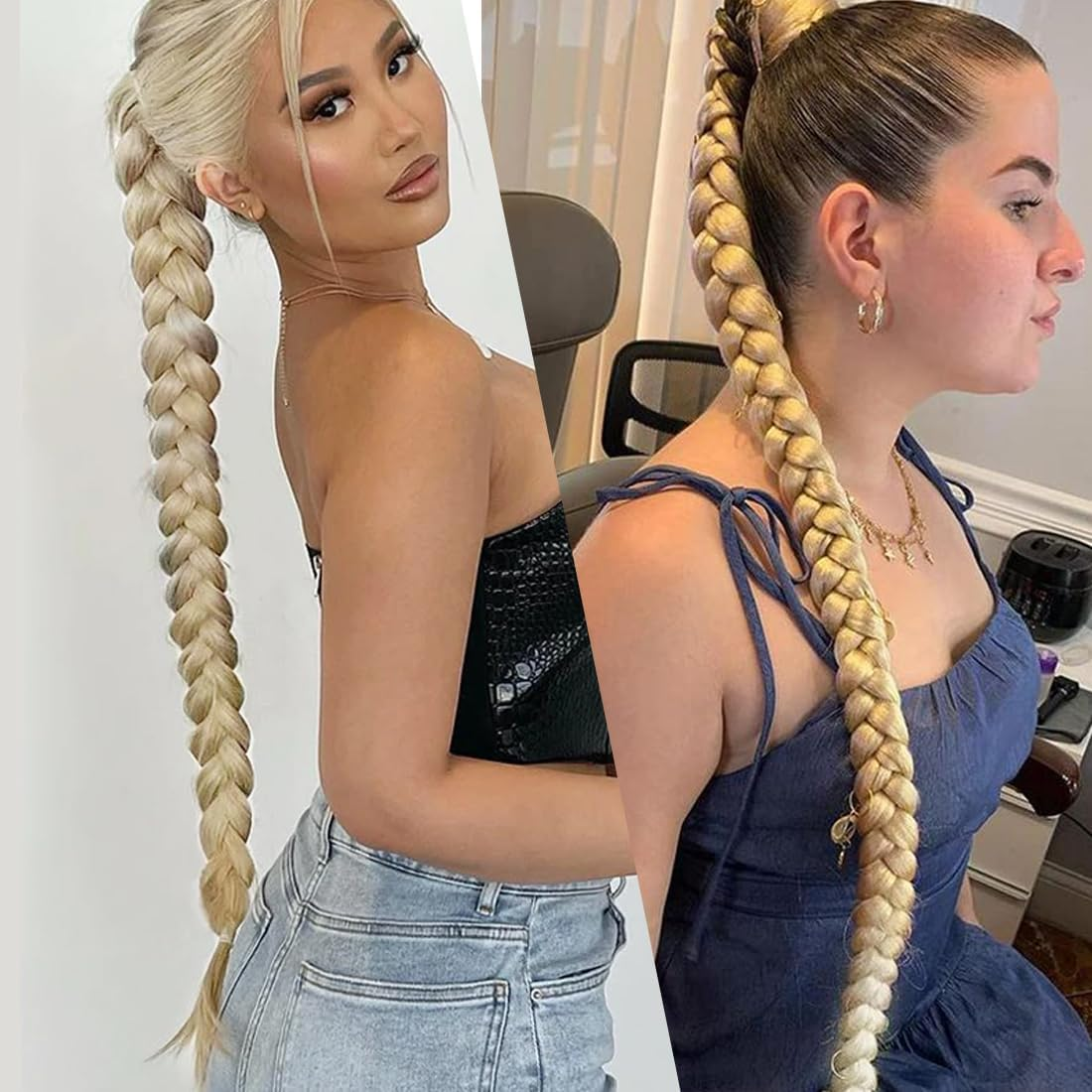 Long Braided Ponytail, 70 Cm Black Jumbo Braiding Hair, Braiding Hair, High Temperature Synthetic Braiding Hair for Women, Hair Extensions, Ponytail, DIY image number 3