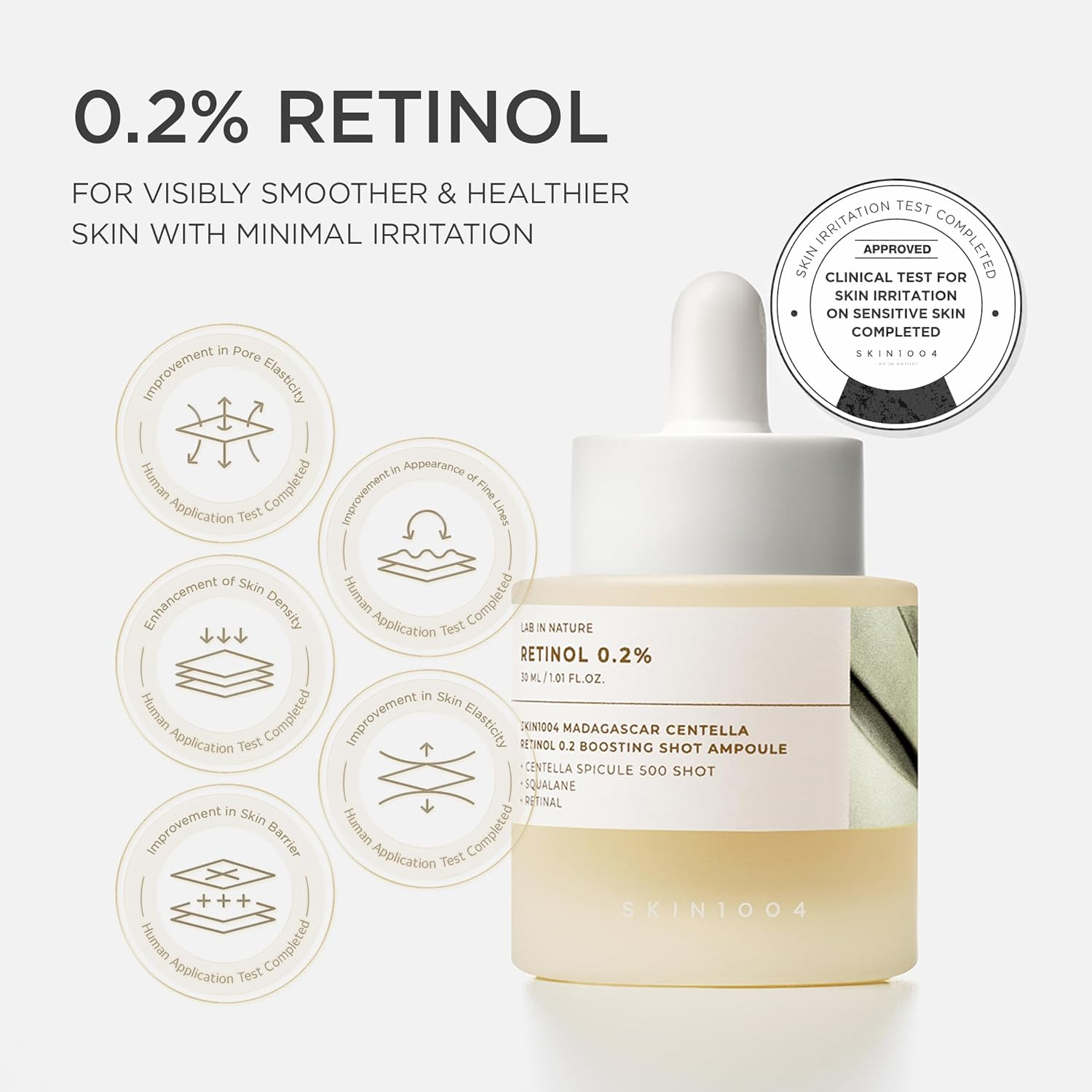 SKIN1004 Retinol 0.2% Boosting Shot Ampoule, 30Ml, Hydrating Retinol Serum for Face, Concentrated Korean Facial Spicule Serum with Retinol & Retinal, Skin Barrier Repair & Balance, Madagascar Centella, Korean Skincare image number 3