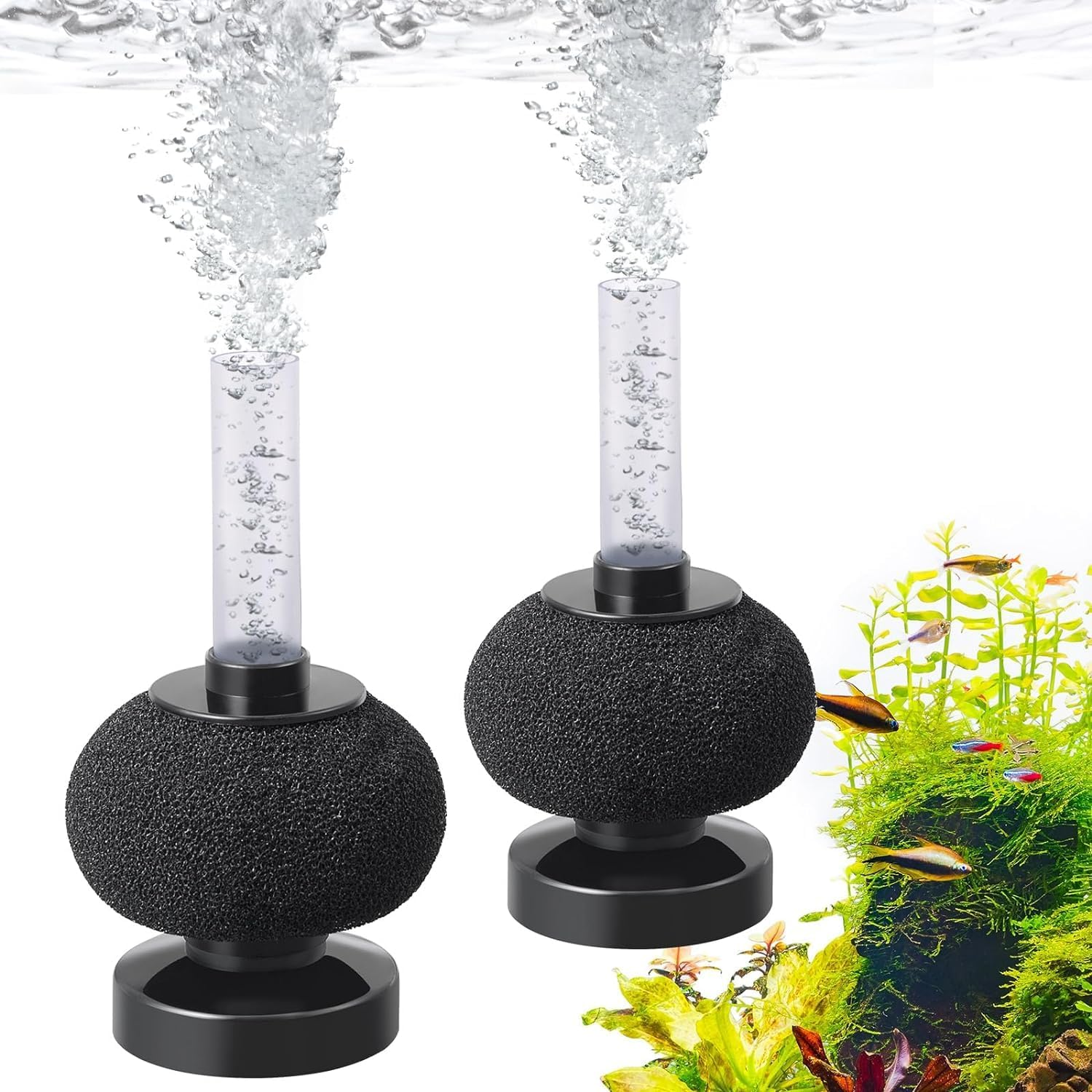 2PCS round Aquarium Bio Sponge Filter: Large Air-Powered Fish Tank Filter, Quiet Filter for 1-60L Fish Tank, Betta Tank, Shrimp Tank, Fry Tank, Breeding image number 5