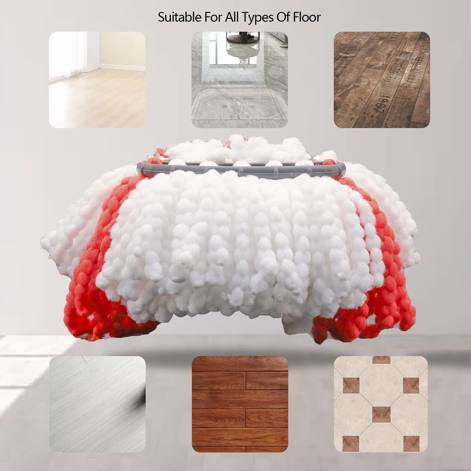 Flic-Flac 4Pcs Spin Mop Heads Replacement Compatible with Vileda,O-Cedar Spin Mop,Easy Wring Dust Mop Head Replacement for Floor Cleaning, Red-White,Triangle Shapeeplacement for Floor Cleaning image number 4