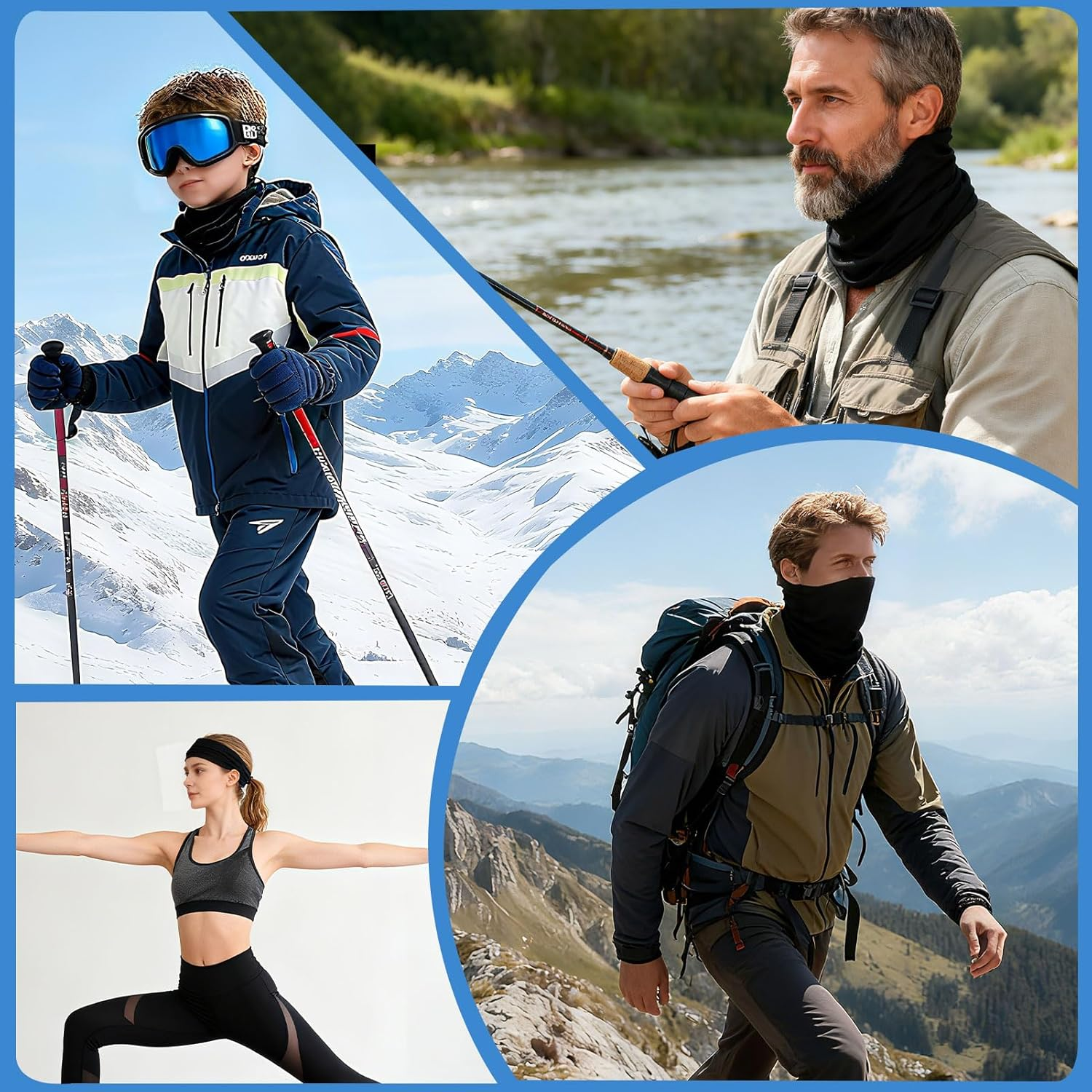 AIAOO 2-Pack Ice Silk Neck Gaiter, Black Universal Size Neck Warmer - Windproof Dustproof Balaclava for Outdoor Sports, Moisture-Wicking Breathable Ski Mask, Multifunctional Buff Mens Accessories image number 2