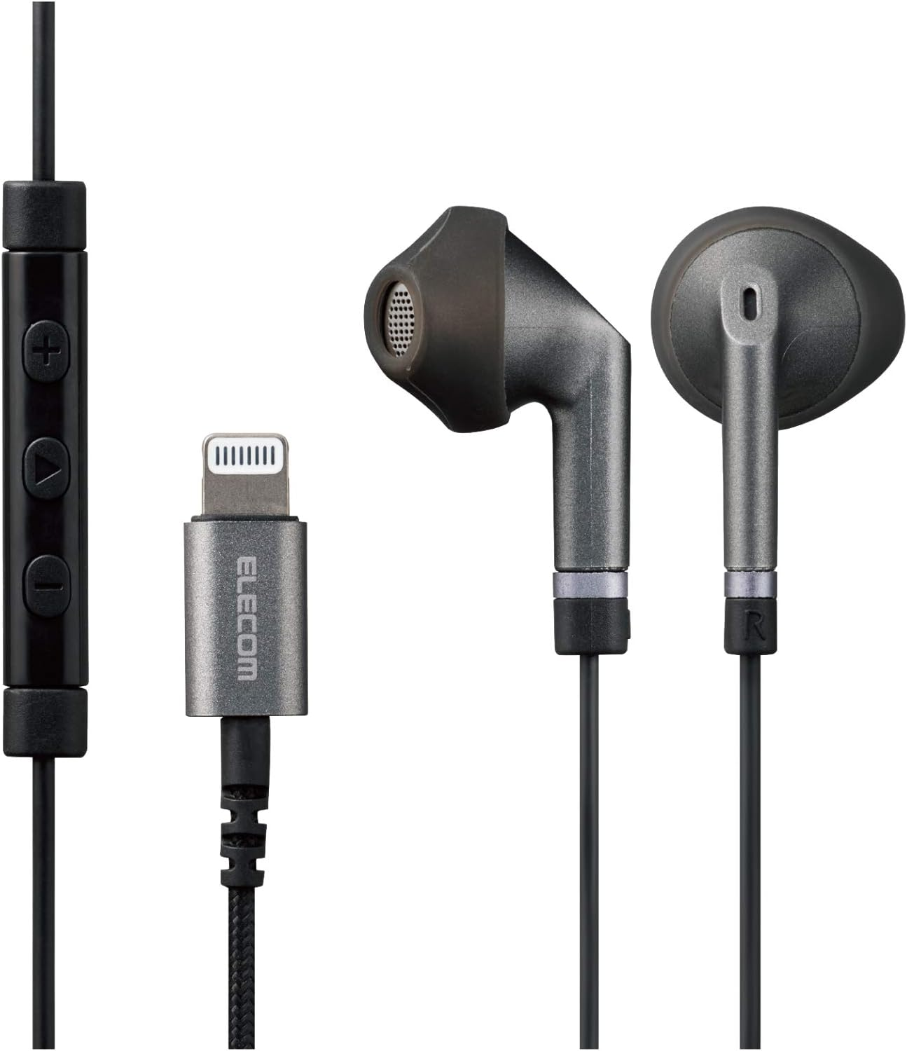 Elecom EHP-LFS10IMBK Stereo Earphones, Semi-Open Type, Lightning Lightning with Microphone, Fast Music, 0.5 Inch (13.6 Mm), Heavy Duty Cable, Black, 3.9 Ft (1.2 M)
