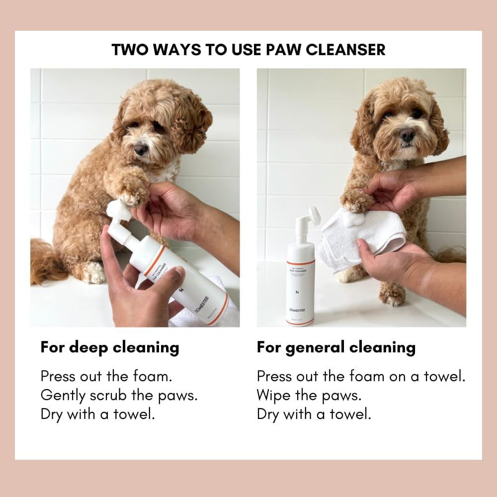 DOMESTEE Dog Paw Cleaner | Gentle & Ph-Balanced | Dog Paw Wash for All Breeds | Nourishing Formula with Aloe Vera | Portable & Easy-To-Use | Paw Cleaning Foam with Silicone Brush - 5.1 Fl Oz image number 1