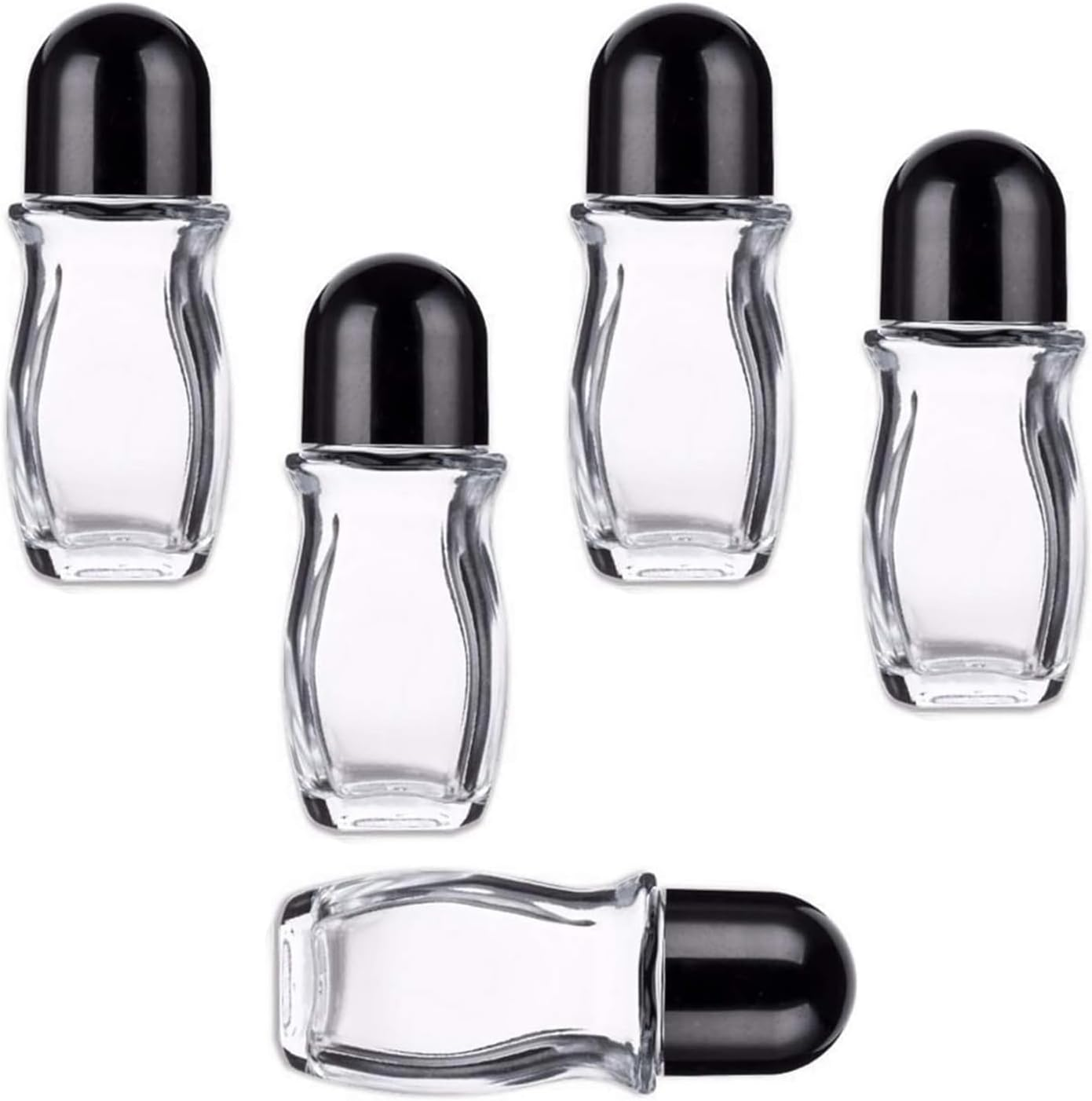 Taicols Glass Roller Bottles, 5 Pcs Empty Clear Glass Roll-On Bottles with Roller Ball, Deodorant Essential Oils Roller Vial Jars/Bottles, Essential Oil Roller Bottles (Gold(50Ml))