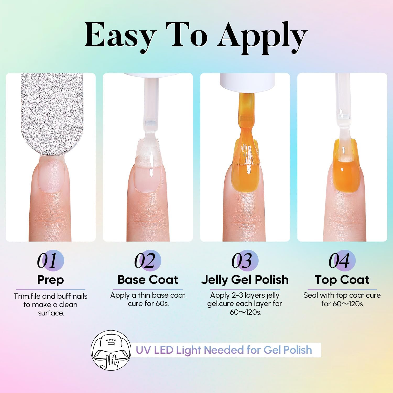 Nicedeco Cruelty-Free Vegan Jelly Neon Gel Nail Polish Set,Green Yellow Red Purple Blue Pink Jelly Nail Polish Soak off UV LED for Salon and Nail Art DIY Nail Gel Polish Set 6 Colors-45 - Nset6-46 image number 4