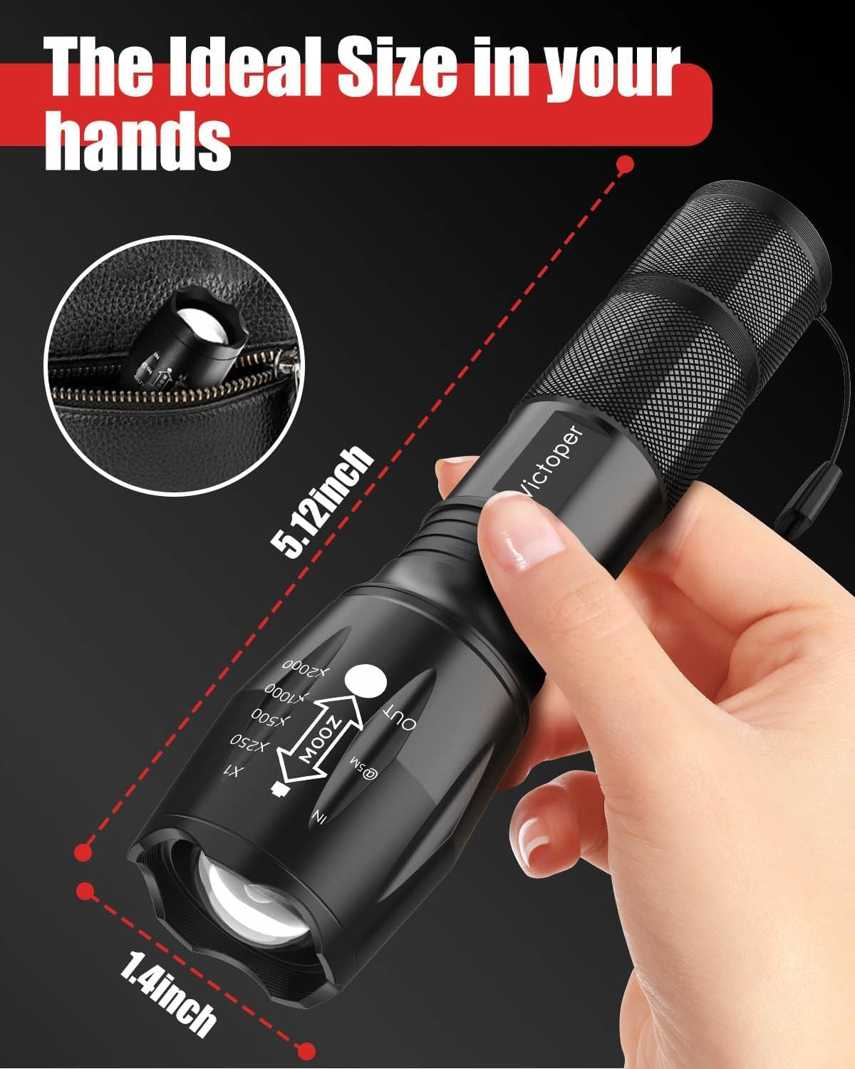 Hualianmengxin LED Flashlight 2 Pack, Bright 2000 Lumens Tactical Flashlights High Lumens with 5 Modes, Waterproof Focus Zoomable Flash Light for Outdoor, Gifts for Birthday for Men Women Adults image number 1