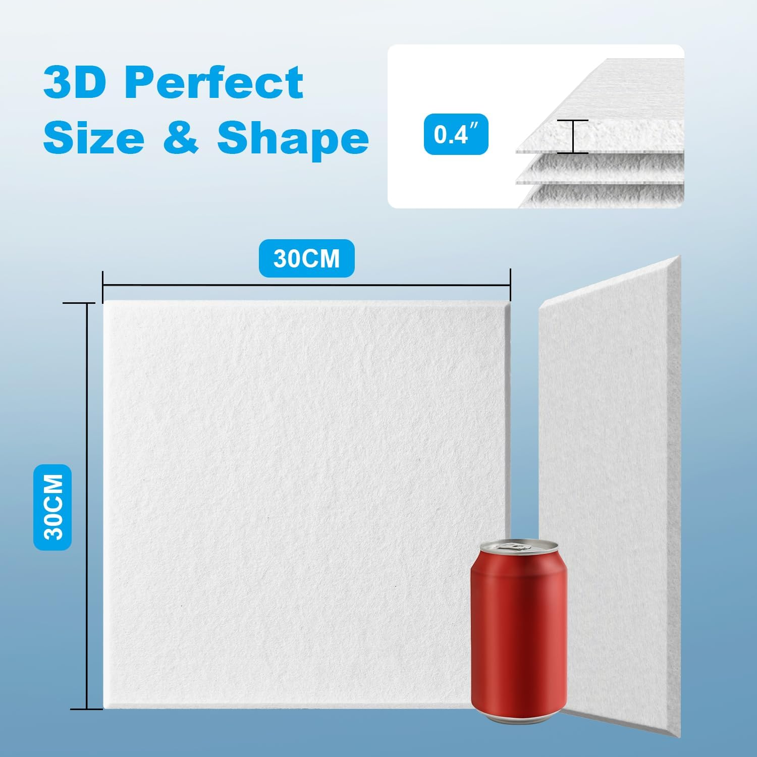 12 Pack Set Acoustic Absorption Panel, 30 X 30 X 0.9Cm Acoustic Soundproofing Insulation Panel Beveled Edge Tiles, Great for Wall Decoration and Acoustic Treatment While image number 3