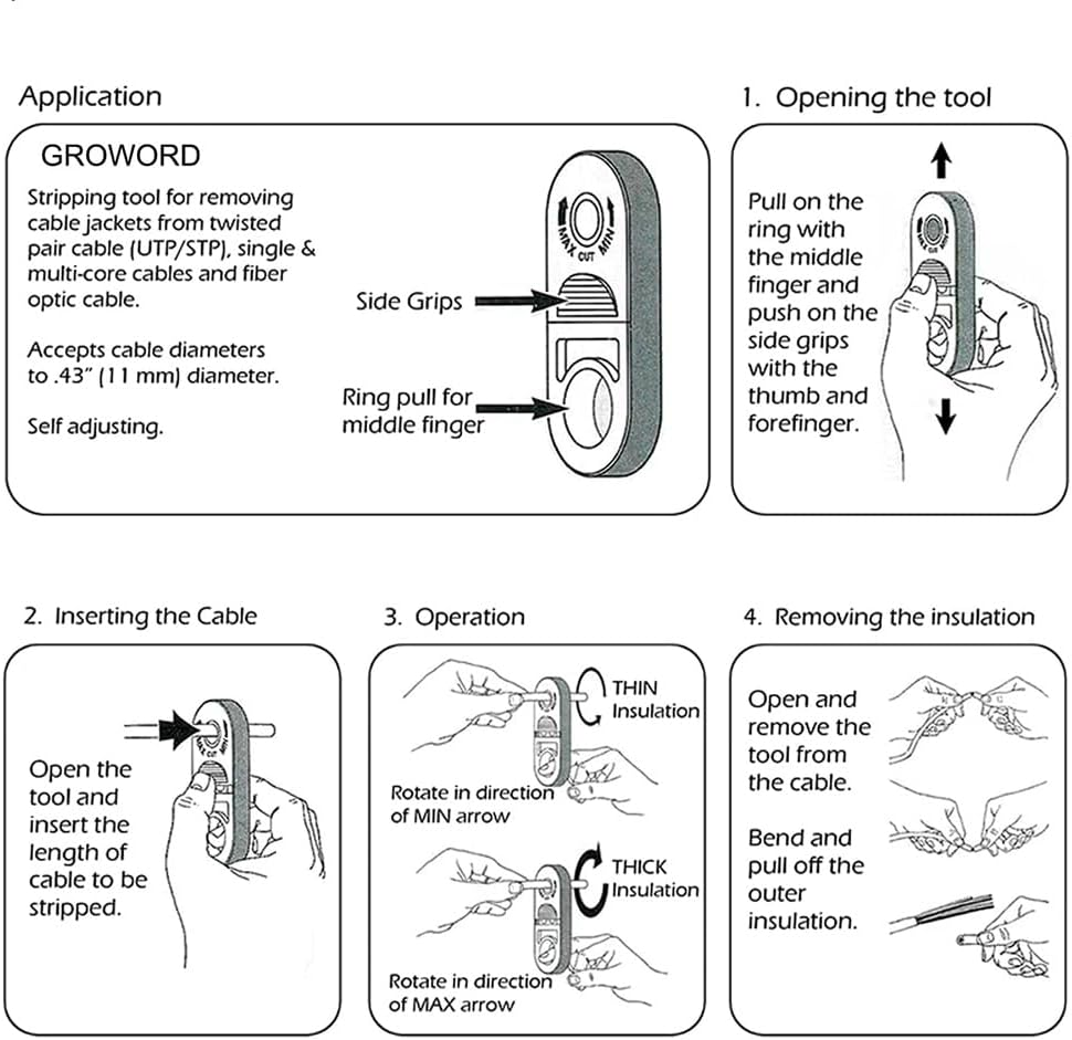 Veumoie Universal Network Wire Stripping Tool for Cat5E, Cat6,Cat7, Cat8 - Coaxial Cable Stripper, Pocket Cable Stripper Tool White image number 3
