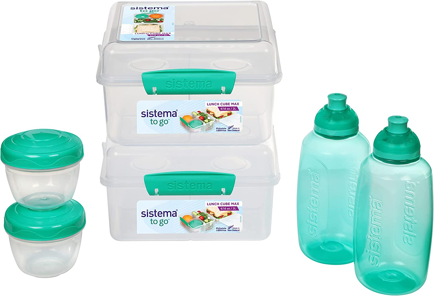 Sistema to Go Lunch Box and Meal Containers with Water Bottle (800Ml), Bento Box (1.76L), 2 Dressing Pots and 2 Yoghurt Pots, Bpa-Free, Blue image number 1