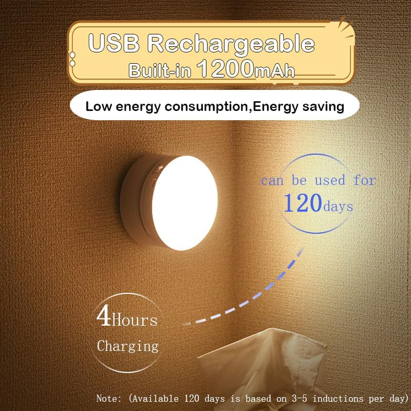 Motion Sensor Light Magnetic Wall Lamp Indoor Rechargeable 1200Mah Wall Mounted Lights Cordless Wall Sconce Nursery Lamp Bedroom Stairs Entrance Doorways Corridors Night Lights Warm image number 6