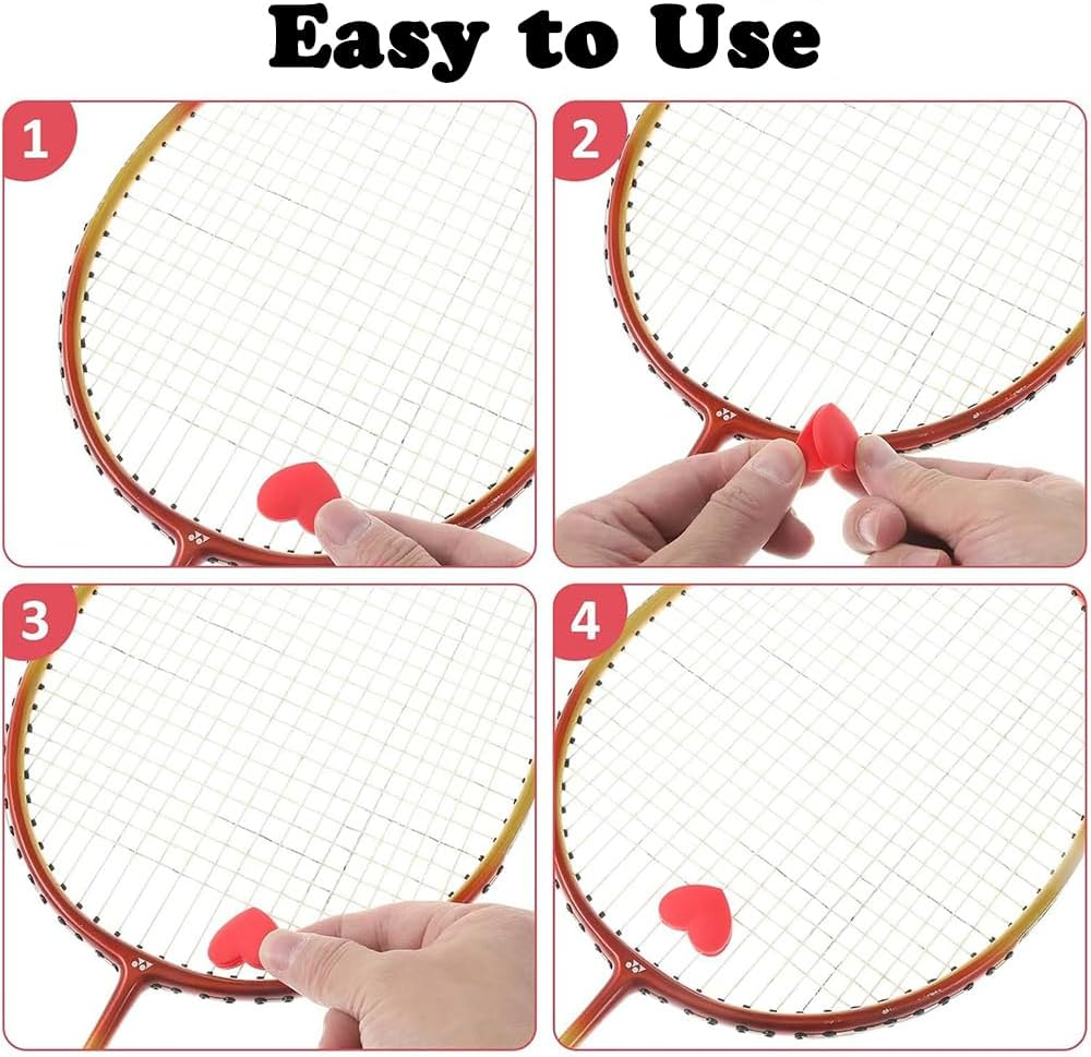 4Pcs Heart-Shaped Tennis Racquet Dampeners,Tennis Racket Shock Absorbers,Cute Silicone Shock Absorbers,Tennis Dampener for Racket,Tennis Racquet String Dampener,Tennis Vibration Dampener image number 4