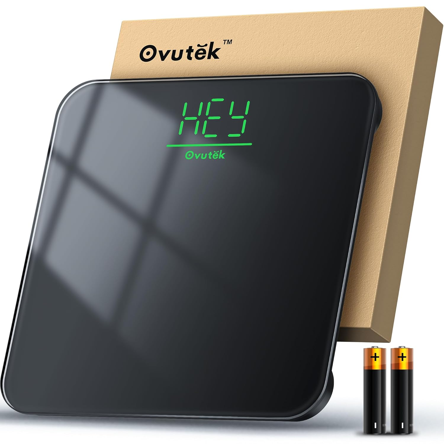 Ovutek Bathroom Scale for Body Weight, Highly Accurate Digital Weighing Machine for People, Upgraded Batteries Included, Compact Size, LED Display, High Standards Sturdy Tempered Glass, 400Lb, White