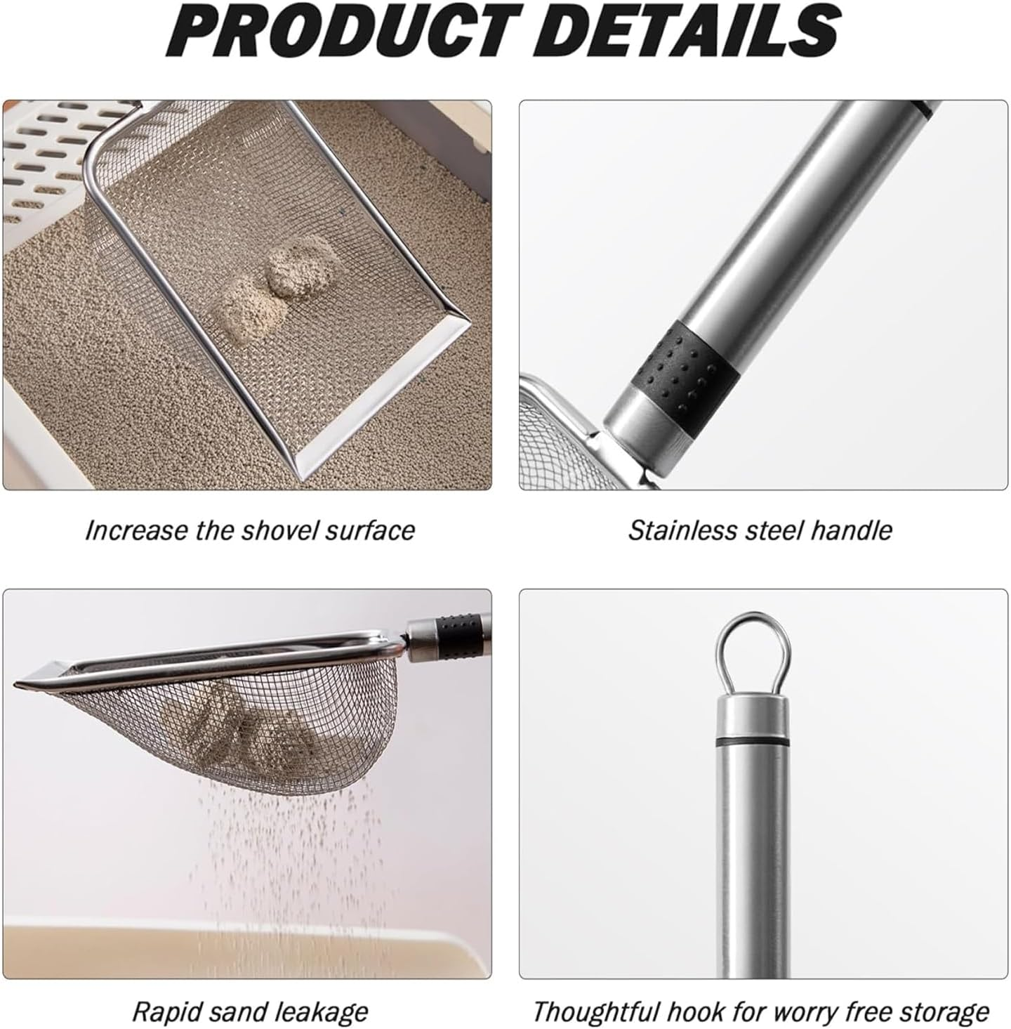 IONPSHG 2Pcs Small Holes Cat Litter Scoop Fine Mesh Cat Litter Scoop Metal Stainless Steel with Wooden Handle Quick Cleaning and Odor Reduction Lightweight and Portable Suitable for All Cat Litter image number 2