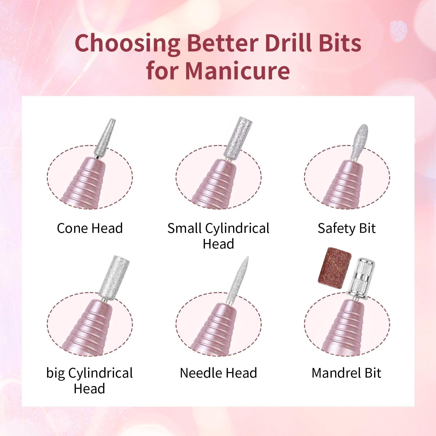 JODSONE Professional Electric Nail Drill 20000RPM Low Noise Work Efficiently with 6 Replacement Drills for Salon and Home Use image number 4