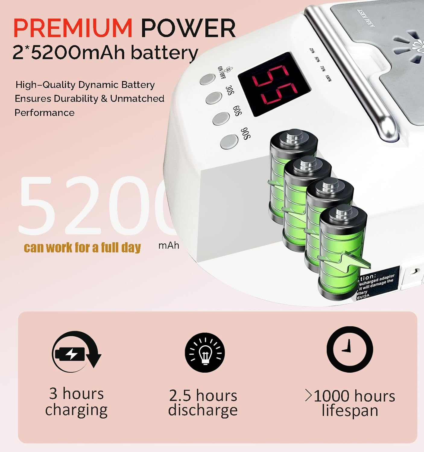 Cordless LED UV Nail Lamp,Professional Nail Dyer for Gel Nail, Nail Light for Acrylic Gel,Curling Lamp for Beauty Salon (White) image number 4