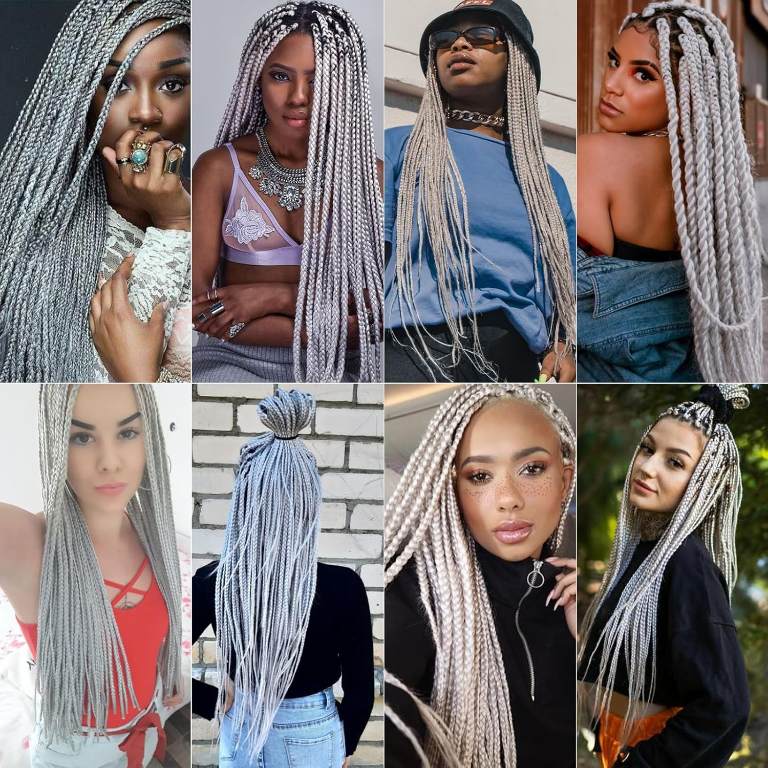 Xusuperb 30 Inch Long Pre Stretched Braiding Hair Silver Grey Easy Braids Extensions Silver Kanekalon Synthetic Hair for Braiding 6 Packs Pre-Stretched Braiding Hair Yaki Braids Hair Extensions (Grey image number 5