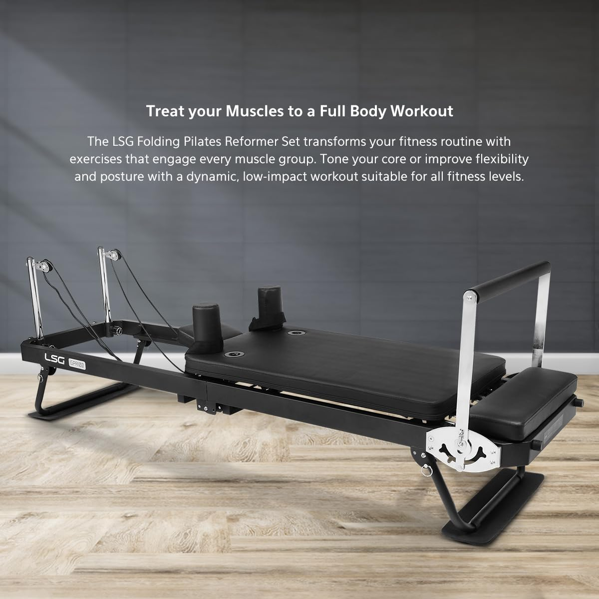 LSG GPR100 Foldable Pilates Reformer Machine 4 Spring & 5 Latex Cord Steel Frame image number 5