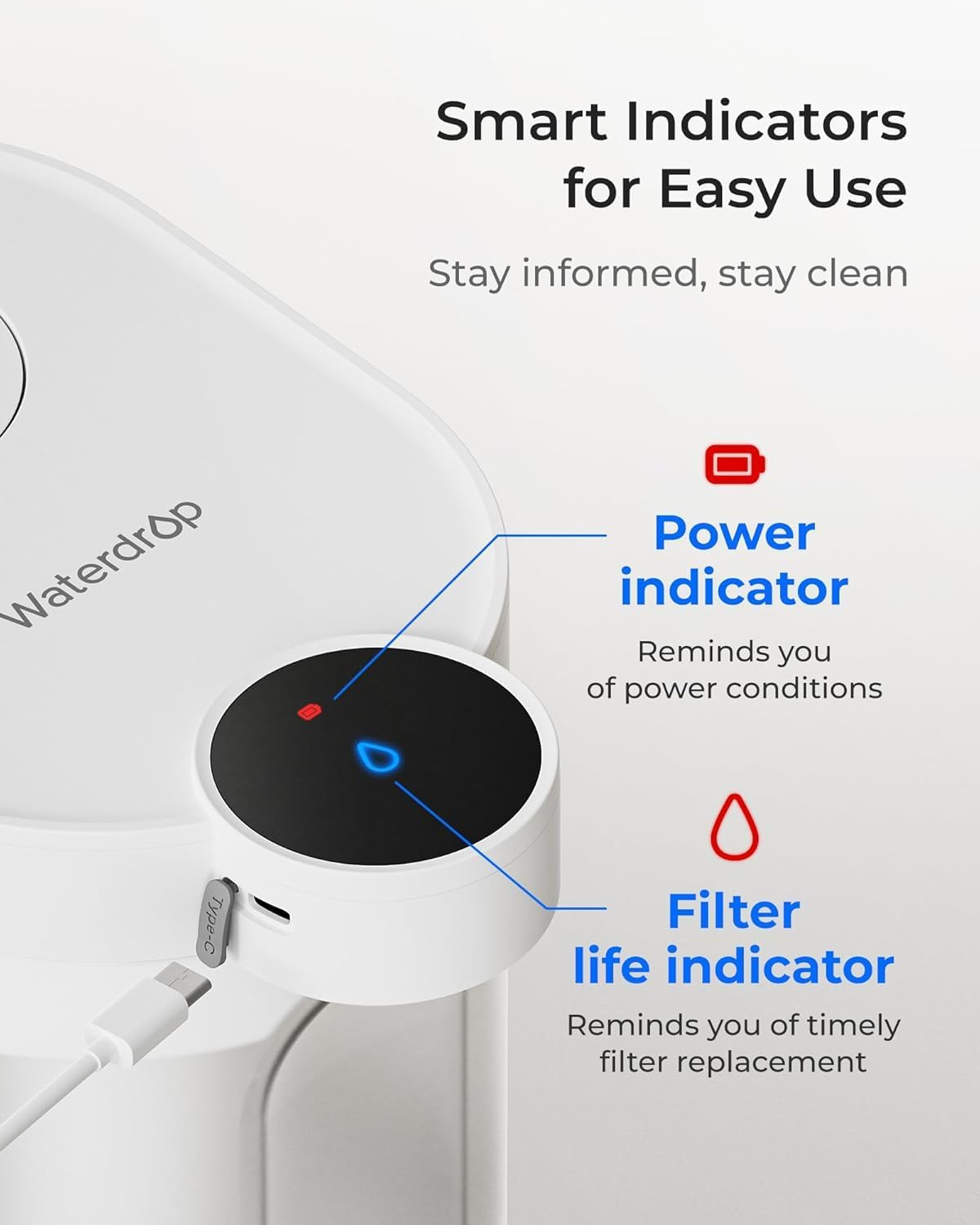 Waterdrop Water Filter Jug, 0 TDS Rechargeable Water Purifier, 4-Stage Instant Electric Powerful Jug, Reduce Chlorine, Lead, 3.6L Countertop System with 1 Filter image number 1