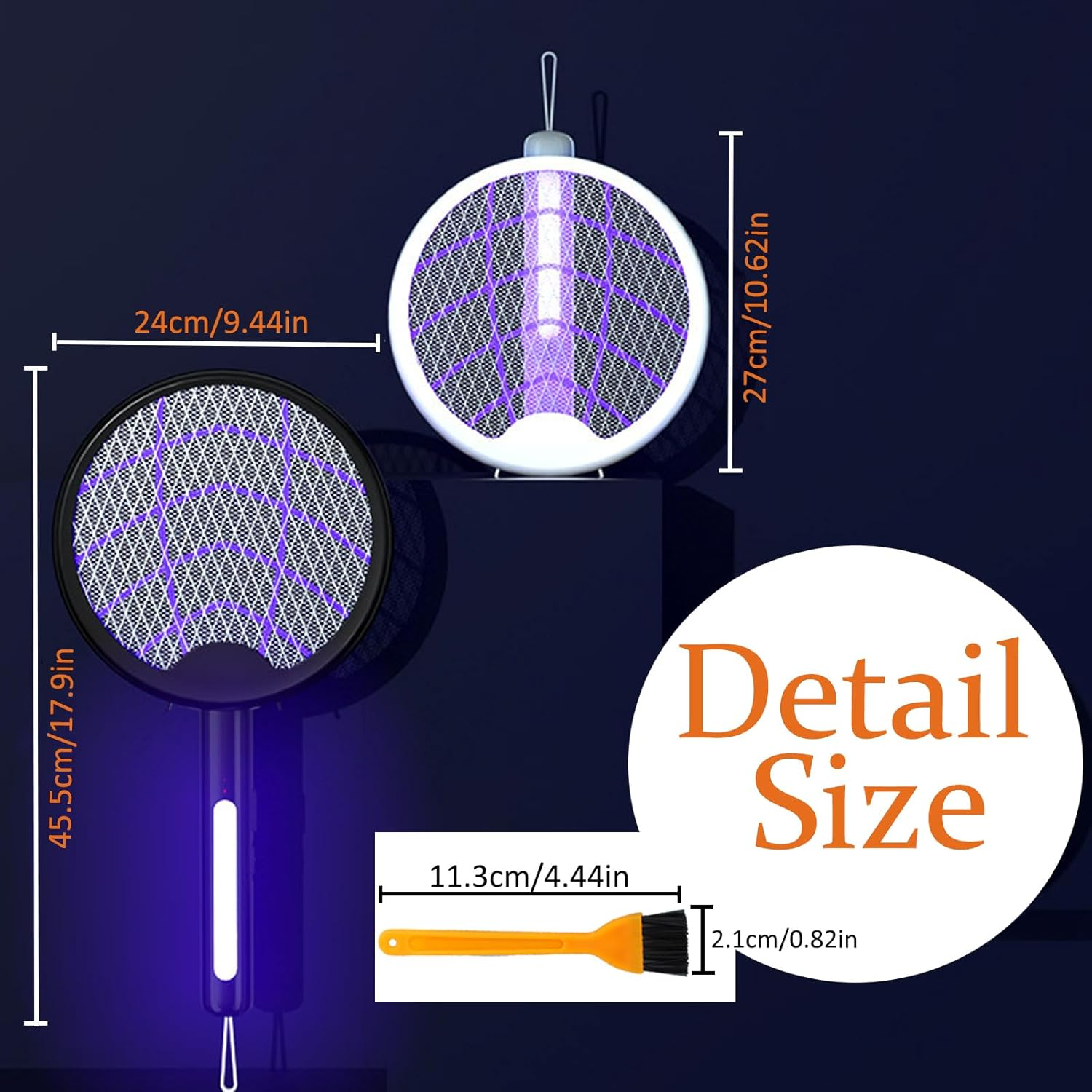 Electric Fly Swatter Racket Type-C Rechargeable Bug Zapper Racket 3 in 1 Foldable Mosquito Zapper with Mosquito Lure Lamp Beads 1200Mah Battery and Brush for Indoor Outdoor SH0062 (Black)