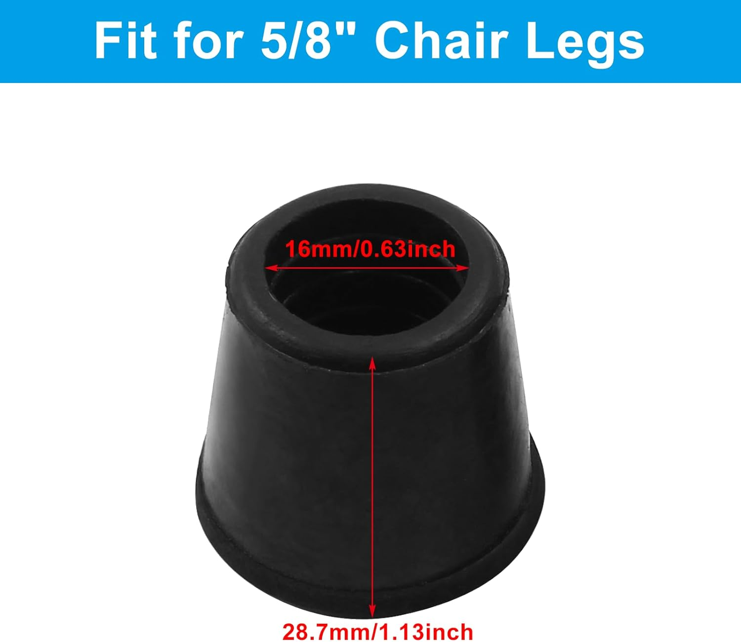 16Pcs 5/8 Inch (16Mm) Chair Leg Tips Caps, round Rubber Non-Slip Folding Chair Leg End Caps Black Furniture Table Feet Caps Floor Protector Cover for Hardwood Floors