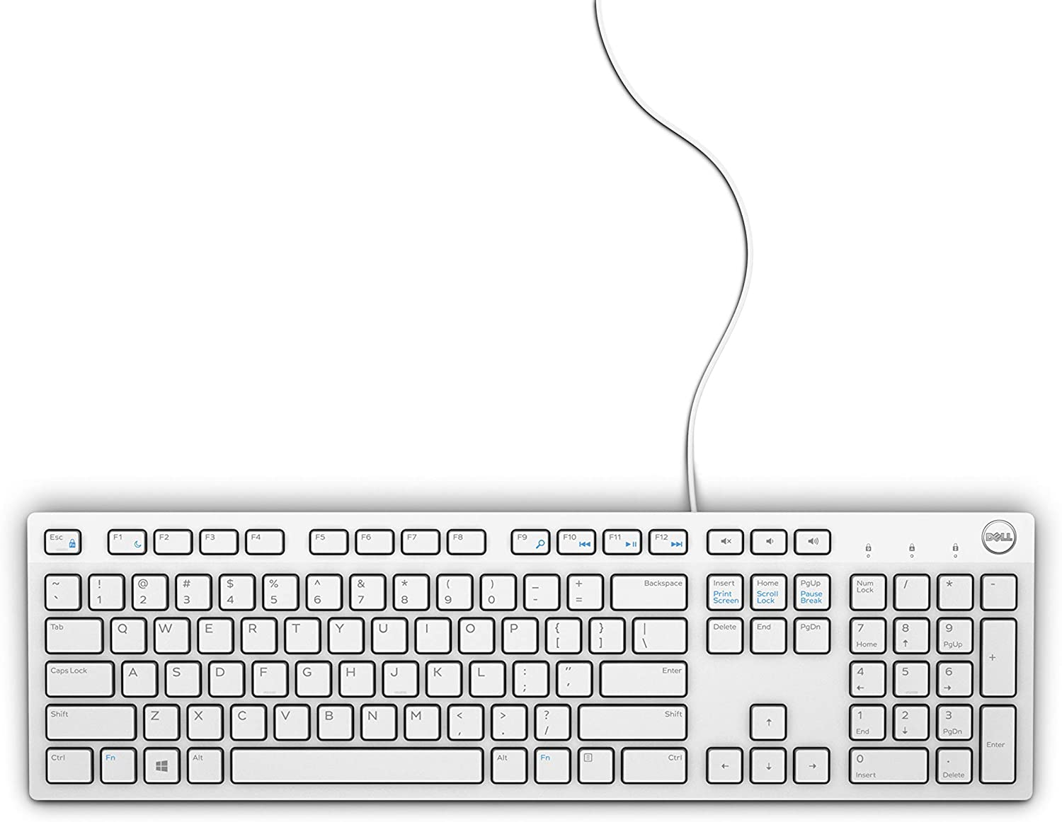 Dell KB216 Wired Chiclet Keyboard Full-Size QWERTY US (USB-A Wired) &ndash; Multimedia Hotkeys, Slim 2.44 Cm Profile &ndash; White