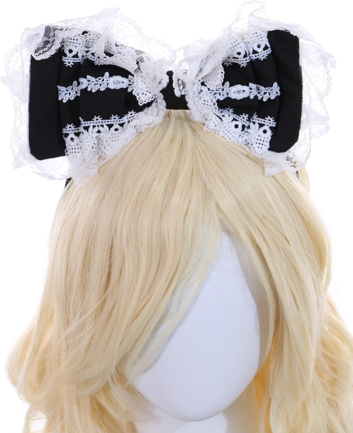 C-102-1 Black White Lace Ruffle Large Bow Gothic Lolita Headband Party Celebration Hair Accessories image number 1