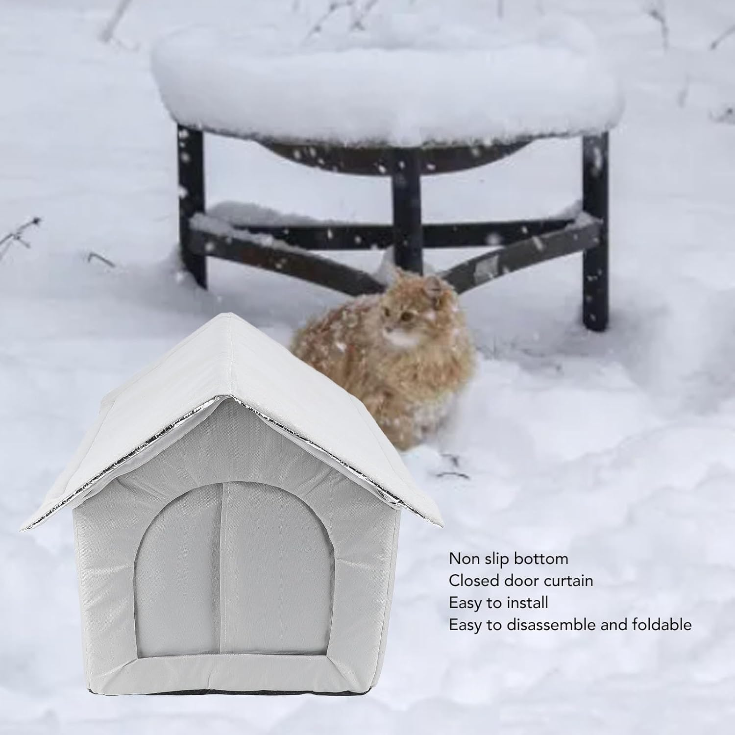 Cat House for Outdoor Cats, Winter Warm Waterproof Insulated Outdoor Cat Shelter, Elevated Outdoor Cat House, Weatherproof Enclosed Tent Insulated Shelter (Gray) - Grey image number 4