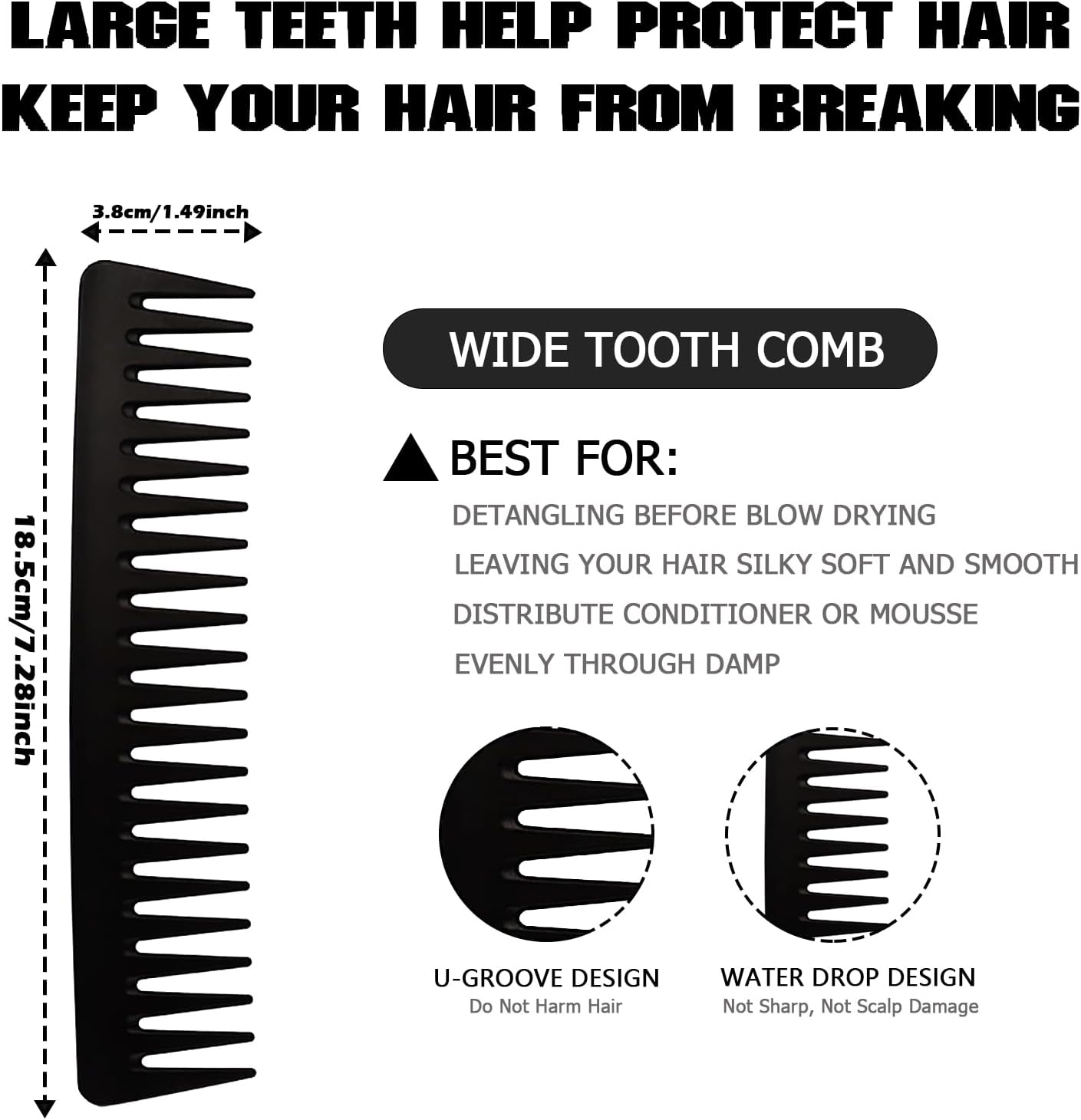 WOZUTUNT Curly Hair Brush Set for Women/Men/Kids, Detangler Brush, Wide Tooth Comb, 9 Row Nylon Bristle, Rosemary Hair Growth Oil - 4 Count (Db-Black-4Pcs) image number 3