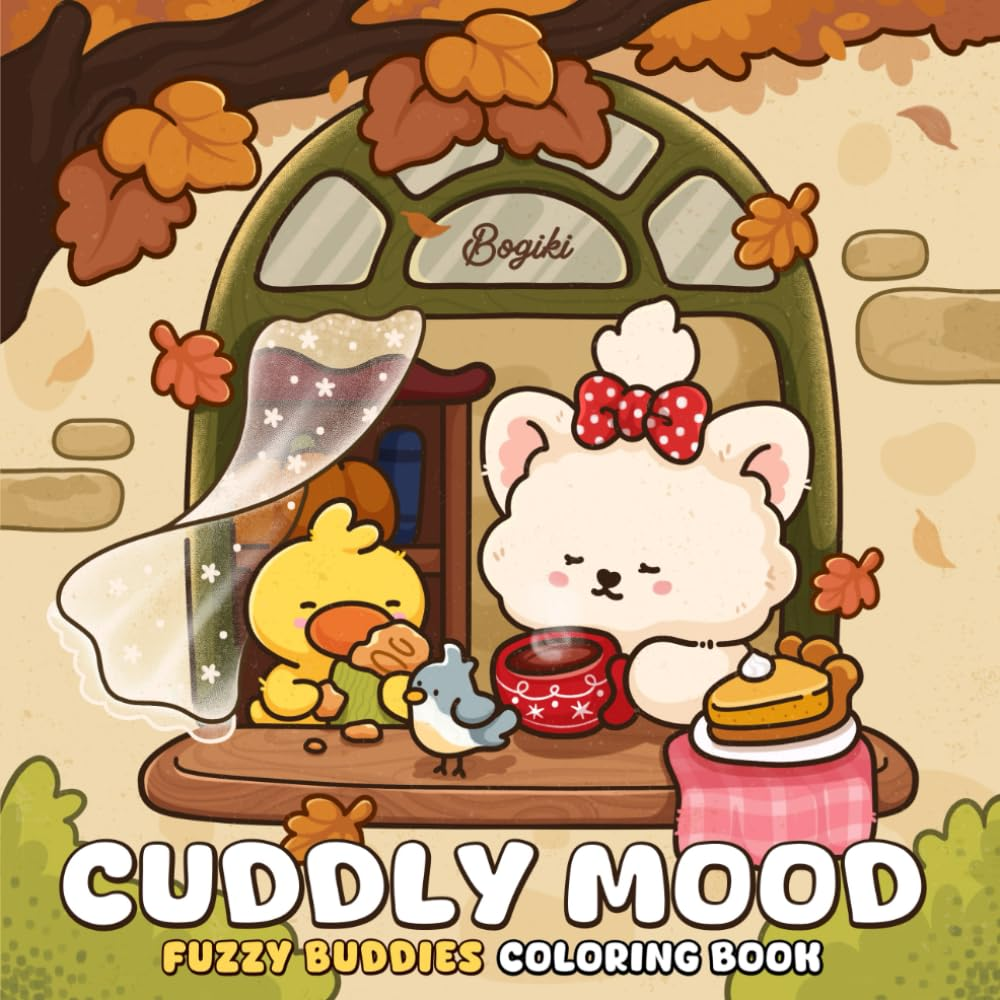 Cuddly Mood: a Coloring Book for Adults and Teens Featuring Adorable Animals and Calming Fall Scenes for Relaxation image number 1