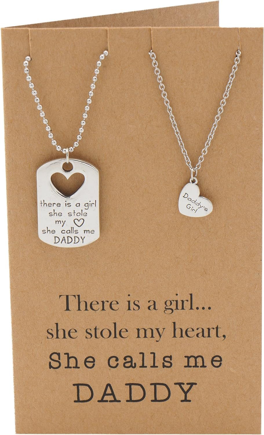 Quan Jewelry Father and Daughter Necklace Set, Dog Tag and Heart Charms Inspirational Gifts with Greeting Card image number 2