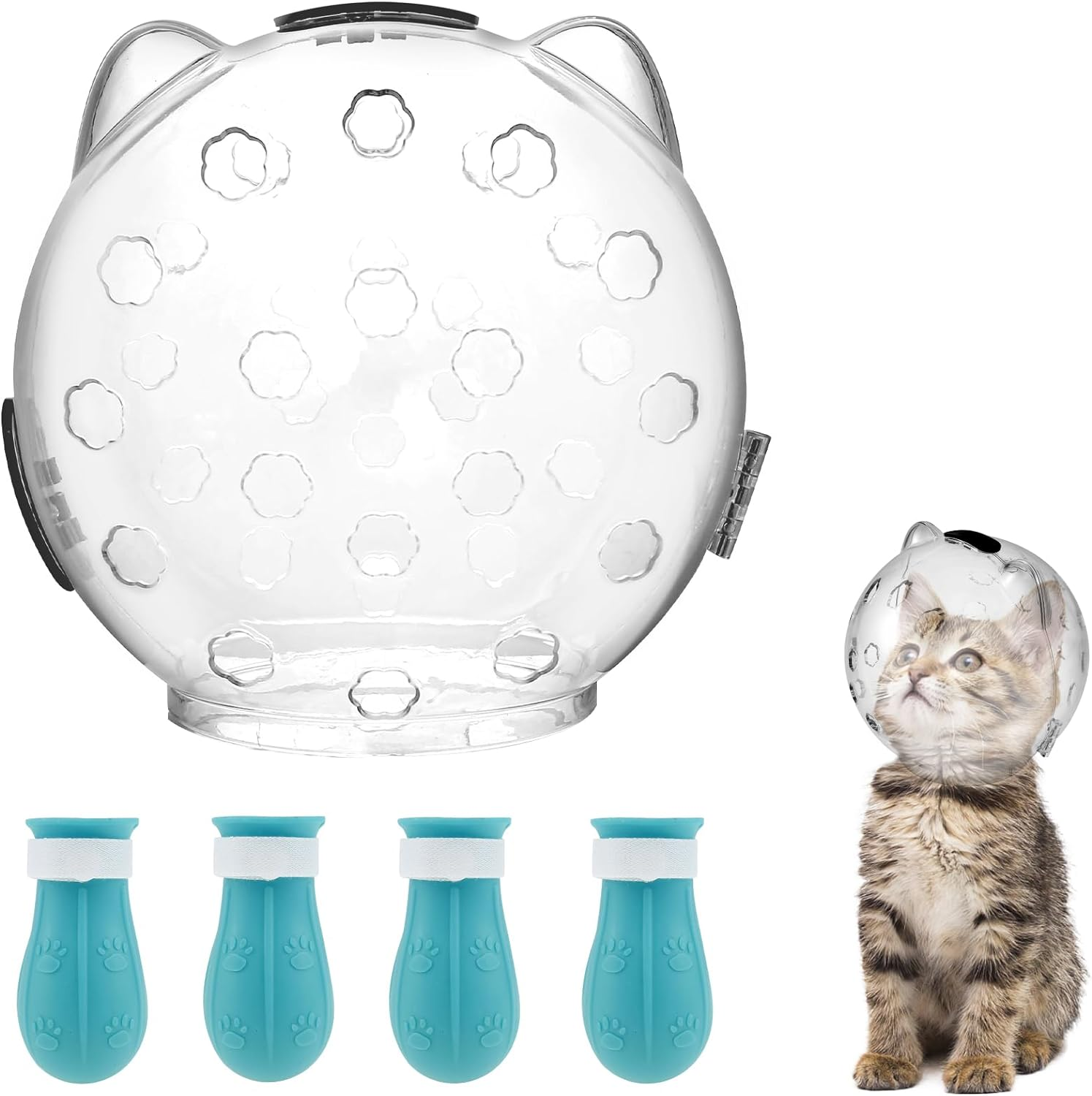 Abizarch Cat Muzzle for Grooming，Breathable Bathing Cat anti Bite Ear Muzzles, Adjustable Cat Anti-Scratch Foot Cover for Bathing Shaving Pet Tools image number 1