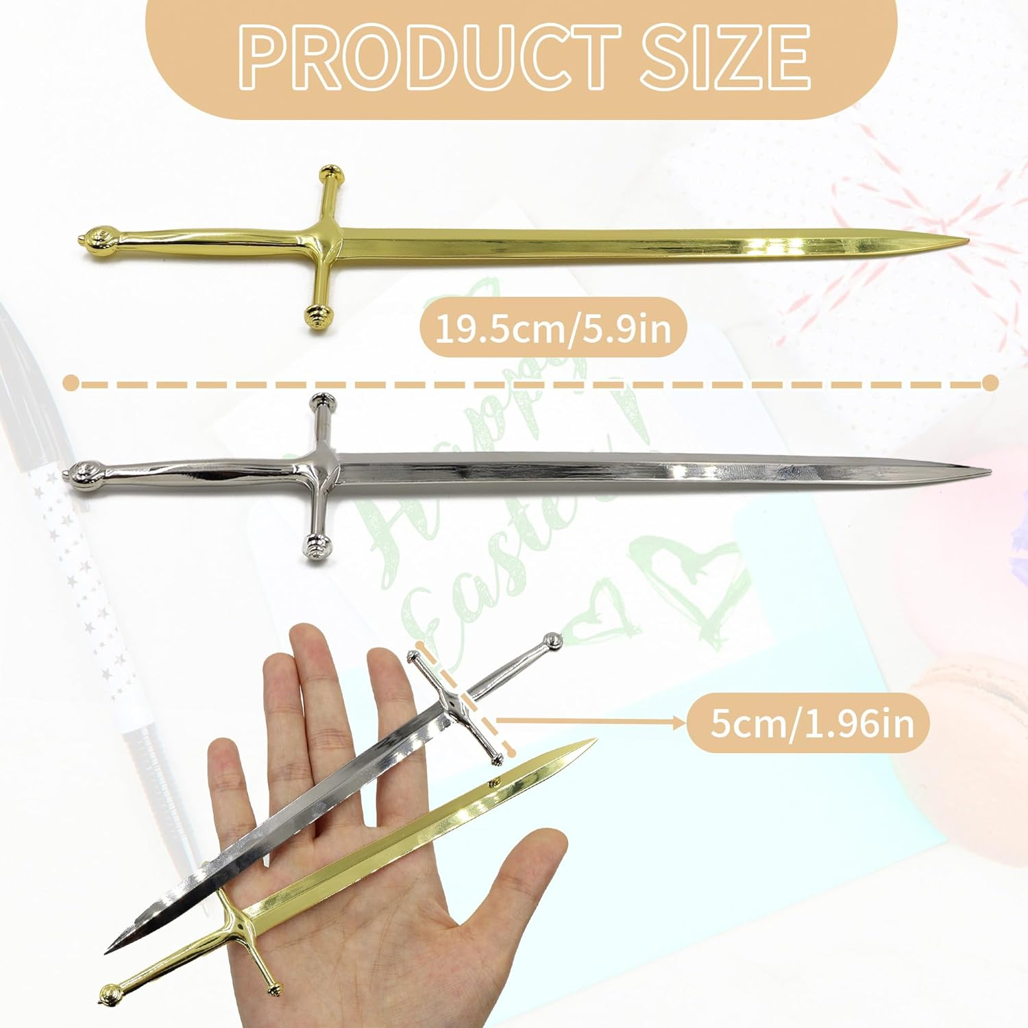 2 PCS Mini Sword Letter Opener Knife, Decorative Metal Envelope Opener Slitter, Exquisite Mail Opener Tool, Letter Opener Fancy for Office Mail Supplies (2 Pcs) image number 3