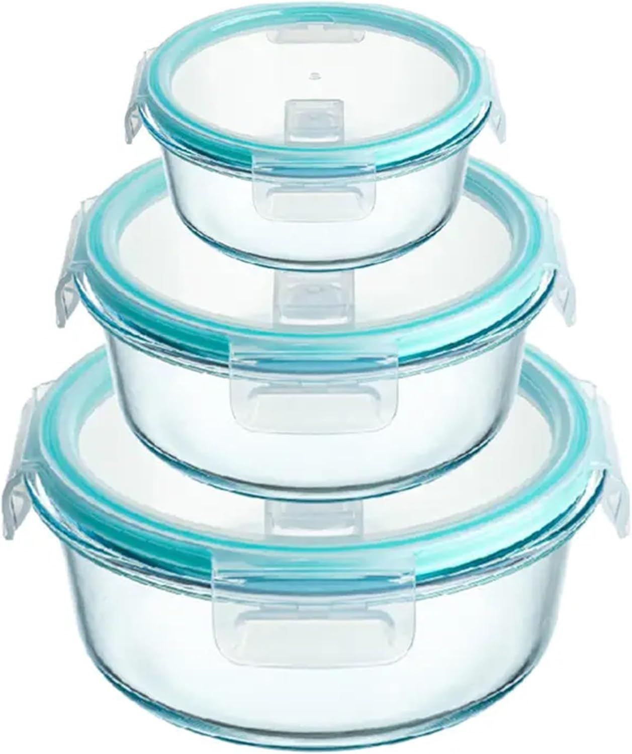 Sophistik 3-Pack Glass Crisper Bento Lunch Box Set - Borosilicate Glass Food Storage Containers with Lids - Rectangular, Round, and Square Meal Prep Containers for Kitchen image number 2