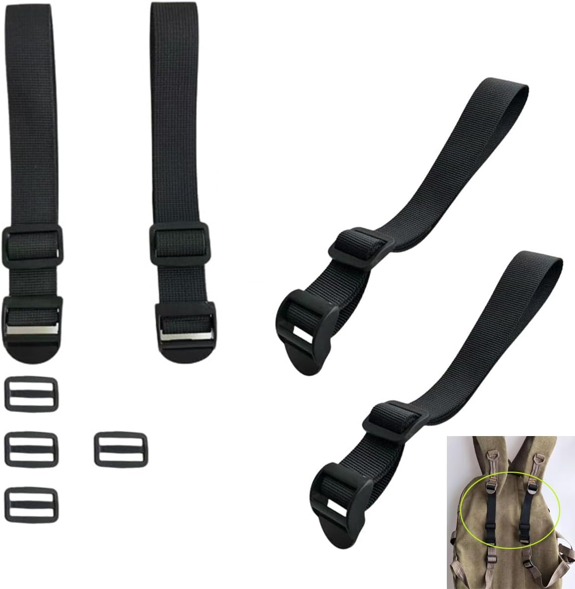 Dracra 4 Pack Backpack Extender Strap Extension Connector with Adjustable Buckles for Backpacks Shoulder Straps Travel Laptop Bags Bookbag Casual Daypacks, Black, Adjustable Size: 10 Cm -22 Cm (3.93 image number 1