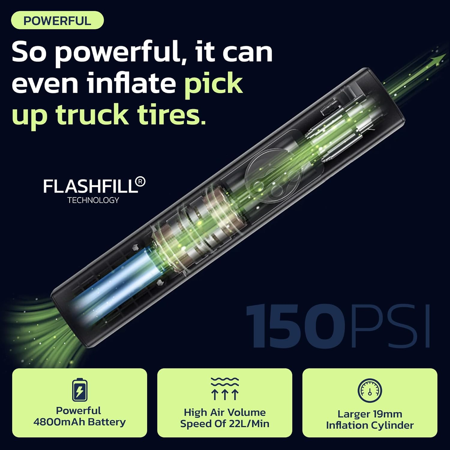 Tyre Inflator Portable Air Compressor for Car, Bike, Motorcycle, SUV, Offroad & Truck - Fast Car Pump, 150 PSI, Cordless & 12V DC, Auto Shut-Off, LED Display & Emergency Light by Woowind image number 6