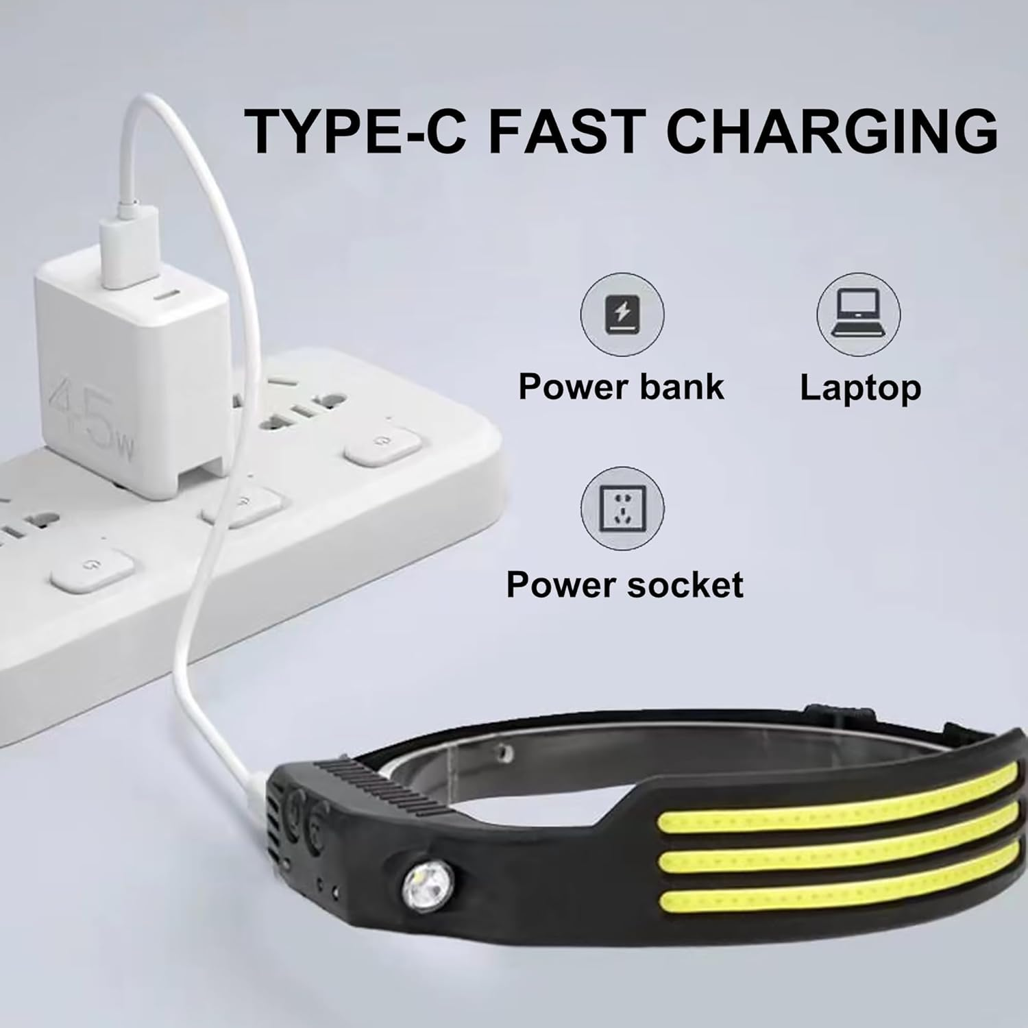 LED Headlamp Rechargeable,Headlamp 1200L White Light 5 Modes,230&deg; Wide Angle Lighting,1200Mah Battery,Soft Silicone,Adjustable Headband,Suitable for Running,Fishing,Cycling,Climbing,Car Repair Etc. image number 1