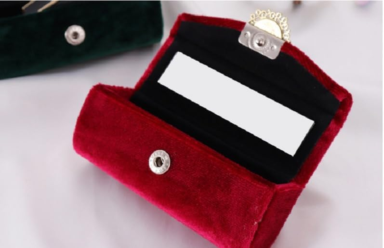 Lipstick Case Holder with Mirror, Vintage Velvet Lipstick Box Small Portable Lip Balm Organizer Bag for Women Girls (Wine Red, One Size) image number 1