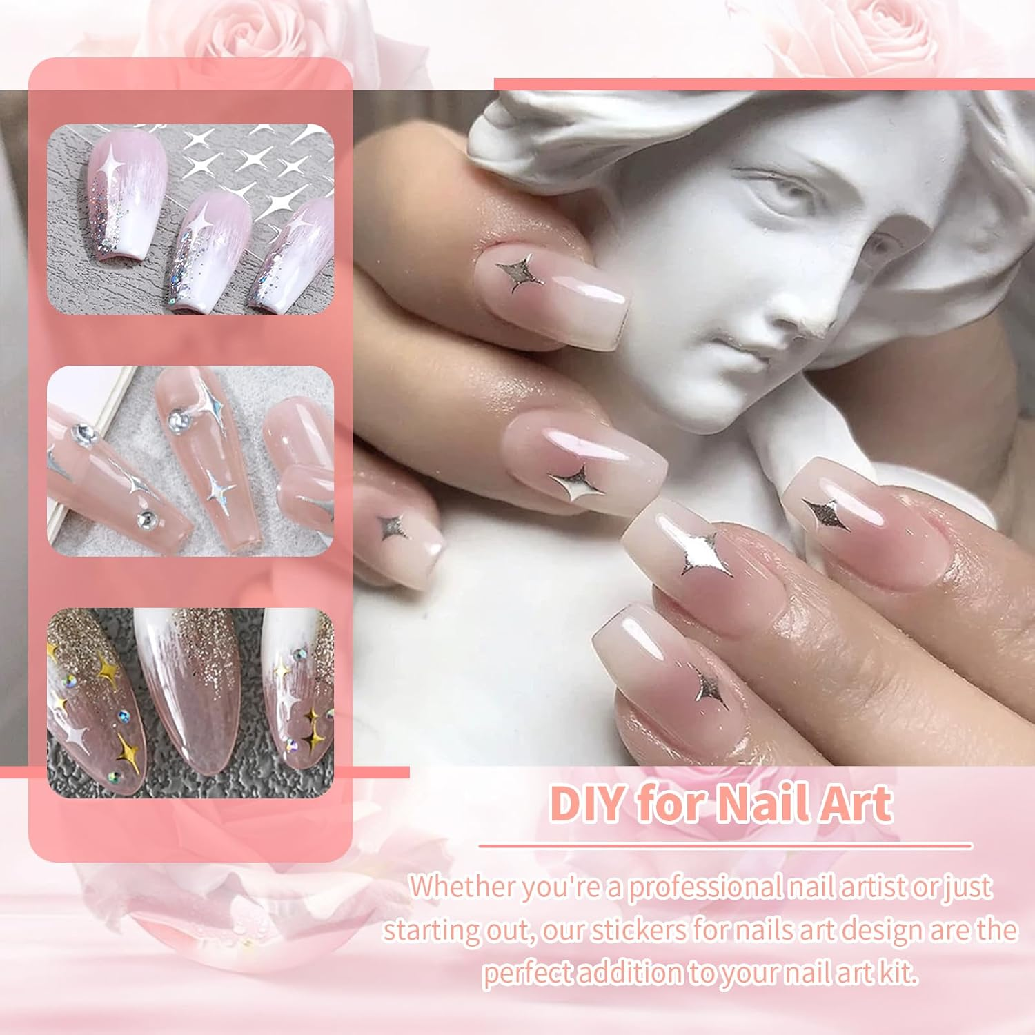 Aymorder Nail Art Stickers, 16 Sheets, Multicolor Star Pattern, Resin Material, Retro Modern Style, Self-Adhesive, Perfect for Nail (Keratin) Decoration image number 3