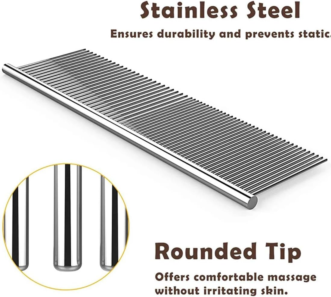 3 Dog Combs Pet Steel Comb Stainless Steel Pet Care Comb for Large Medium and Small Dogs and Cats from Tangles and Knots Poodle Care Deshedding Tool