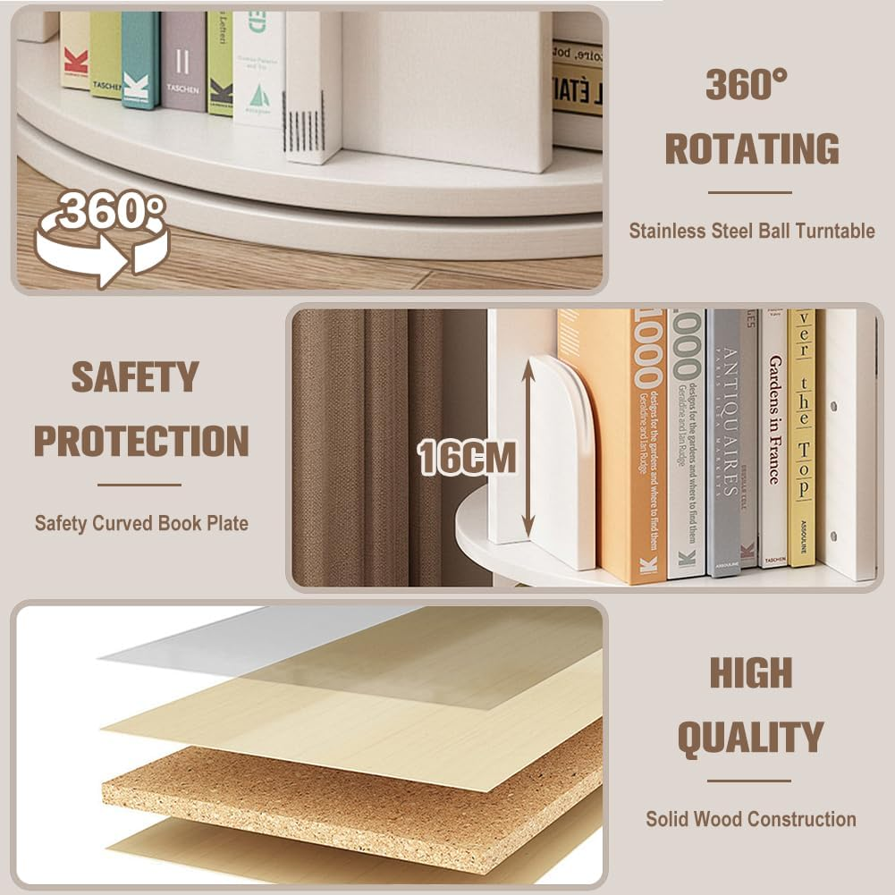 4 Tier Rotating Stackable Shelves Display Bookshelf Organizer Floor Standing Corner Narrow Revolving Bookcase for Living Room, Bedroom (White) image number 1