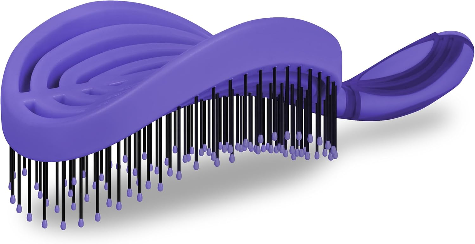 Nuway 4HAIR Doublec PRO U.S. Patented Double Curved Detangling Brush Is Hair Dryer Safe (Hyacinth) - Black image number 3