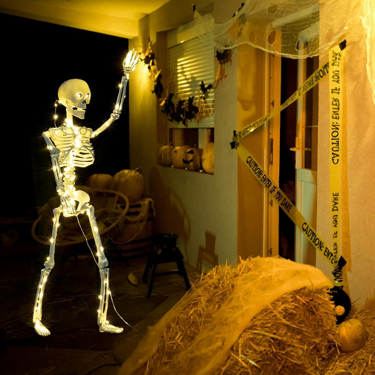 Halloween Skeleton Decorations - 40" (100Cm) Light-Up Skeleton with LED Poseable Full Body with Halloween Prop for Indoor & Outdoor Yard, Porch, Haunted House & Party Decor (1 Pack) image number 2