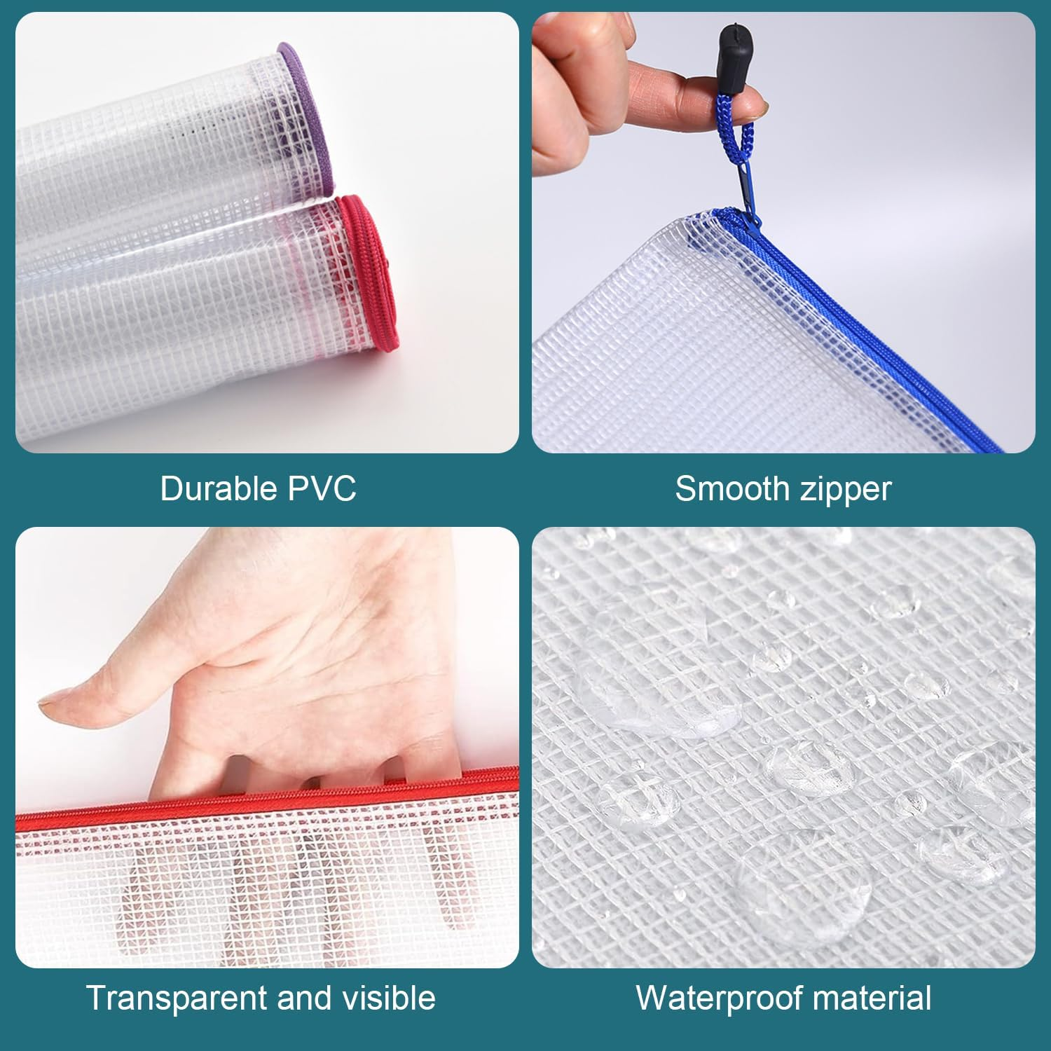 32Pcs Mesh Zipper Pouch, Mesh Zipper Pouch Document Bag, B4|A4|B5|A5|B6|A6|B8|Bill Site, Waterproof Zipper Bags, Plastic Document Pouch for Office, Home and Business Travel, 8 Sizes 8 Colors image number 1