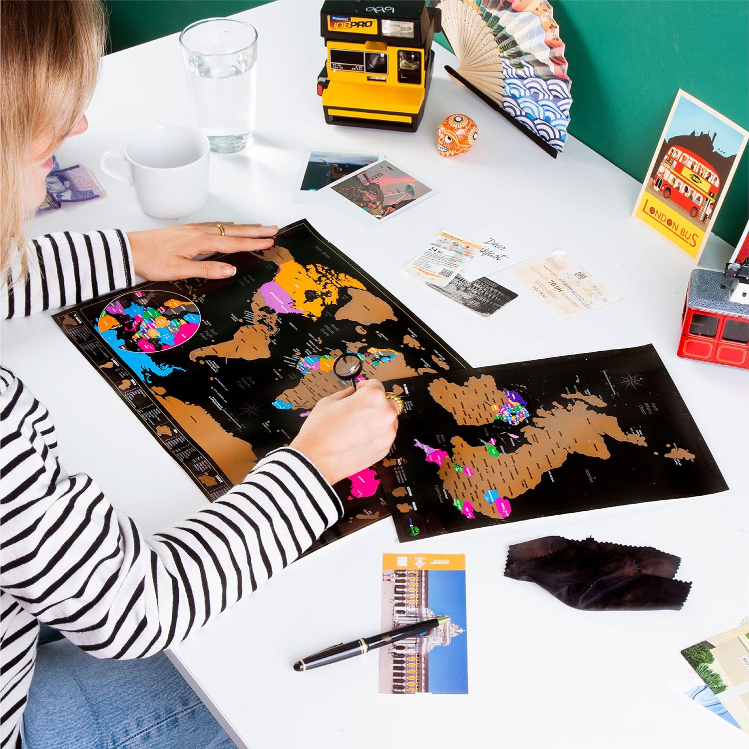 Atlas & Green Scratch off World Travel Map Poster + Bonus England Map. Places I'Ve Been. with Accessories and Gift Tube image number 1