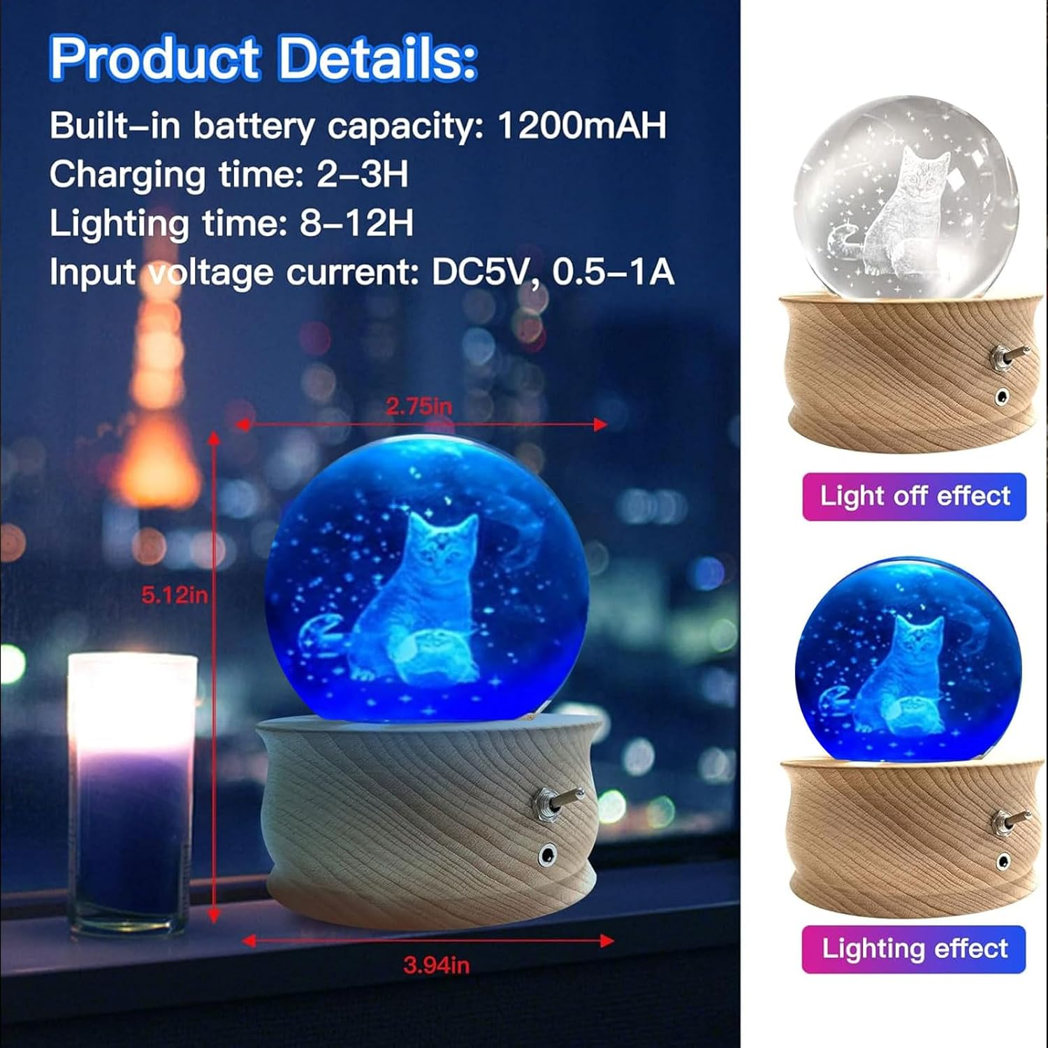 Music Box, 3D Crystal Ball Music Box with RGB Light Projection, 360 Rotating Wooden Base Night Light, Best Gift- Valentine'S Day Birthday Girls Boys Women Mom, Room Decor image number 2