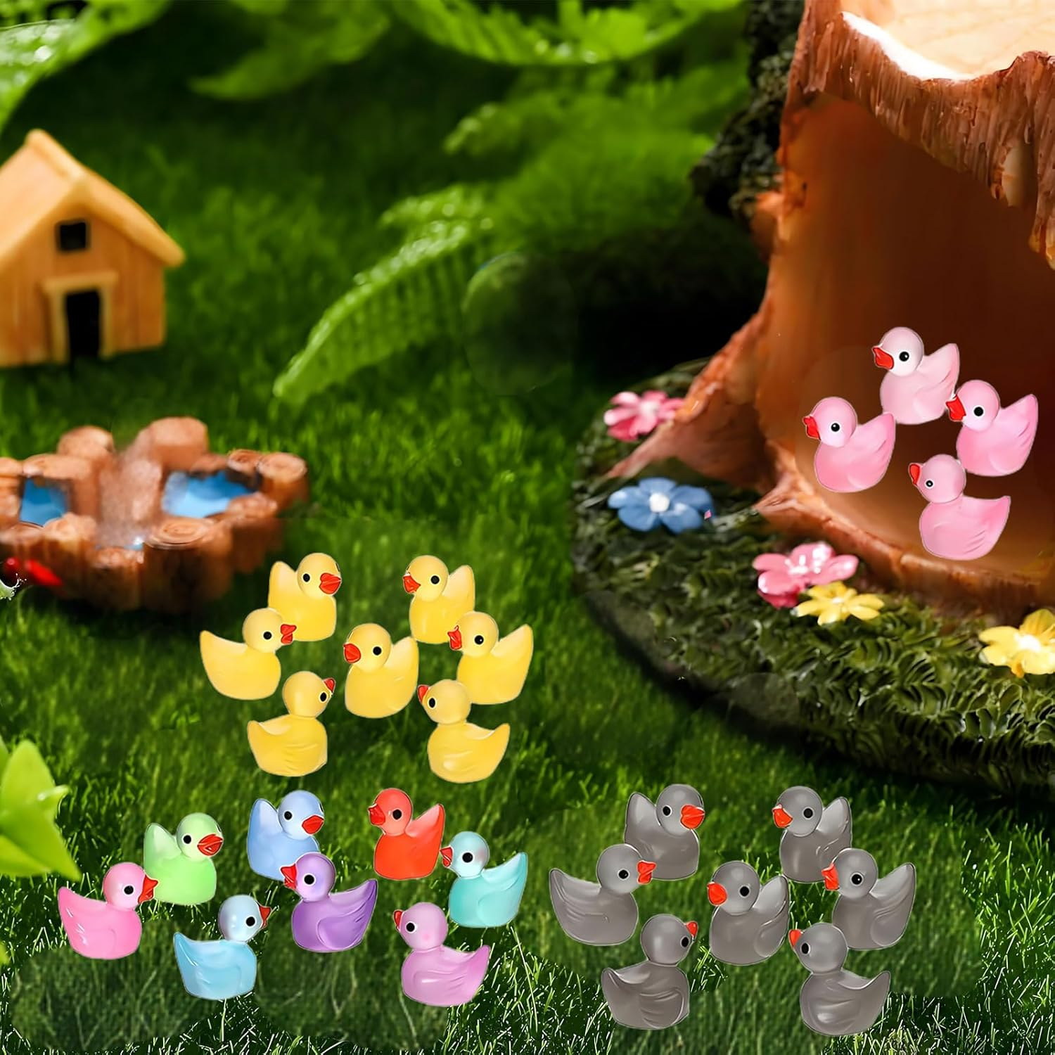 MYTOAU 150 Pcs Mini Luminous Resin Ducks,Tiny Ducks,Tiny Ducks Figurines,Cute Mini Resin Animals for Family Crafts Aquarium Garden Landscape Dollhouse Ornament DIY Potted Decorations (Random Color) image number 6