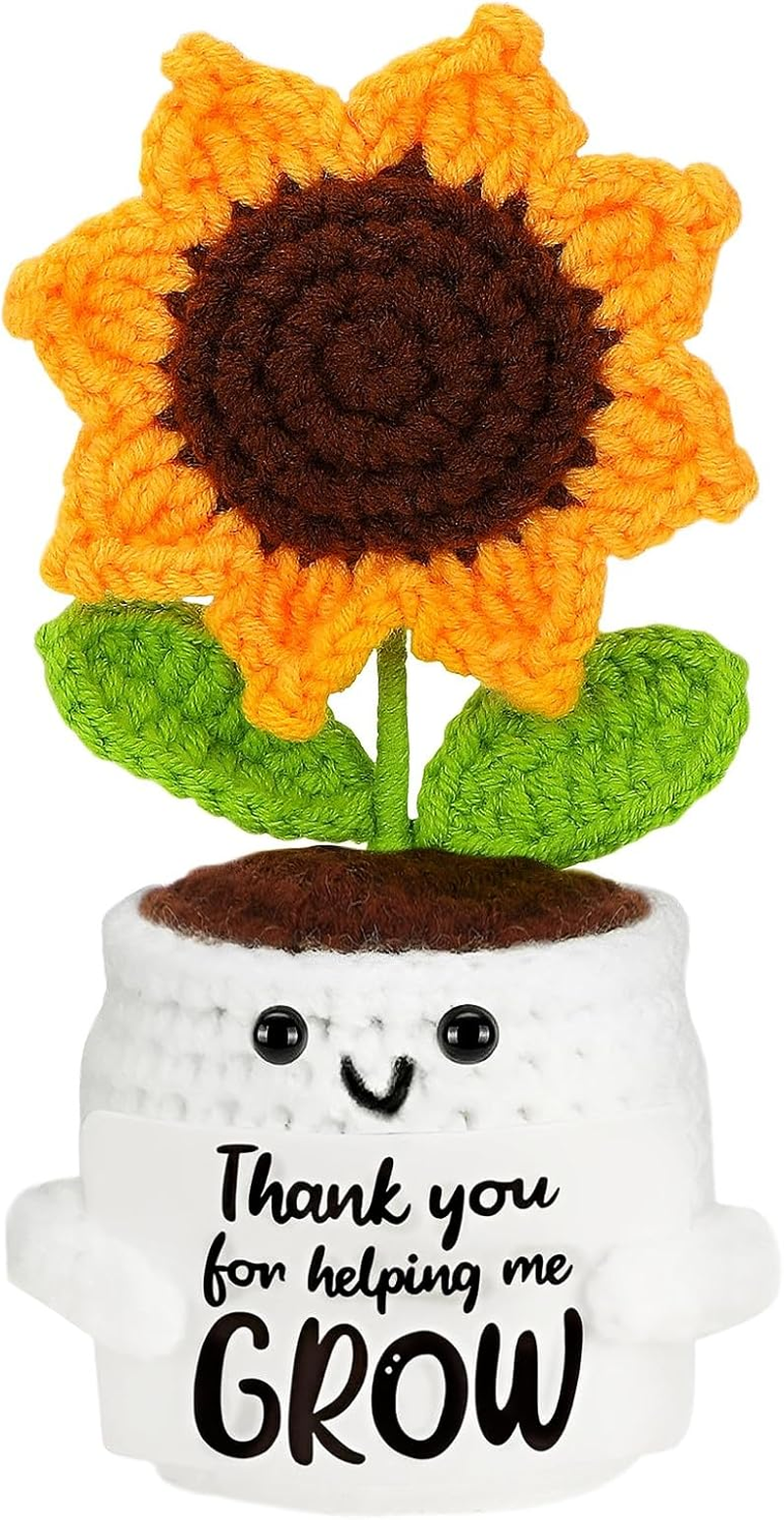ZCOINS Emotional Support Positive Crochet Sunflower Pot, Small Positive Crochet Plush Sunflower Plant Teacher Appreciation Gift, Mini Inspirational Funny Desk Decor, Emotional Thank You Gifts for Mum image number 5