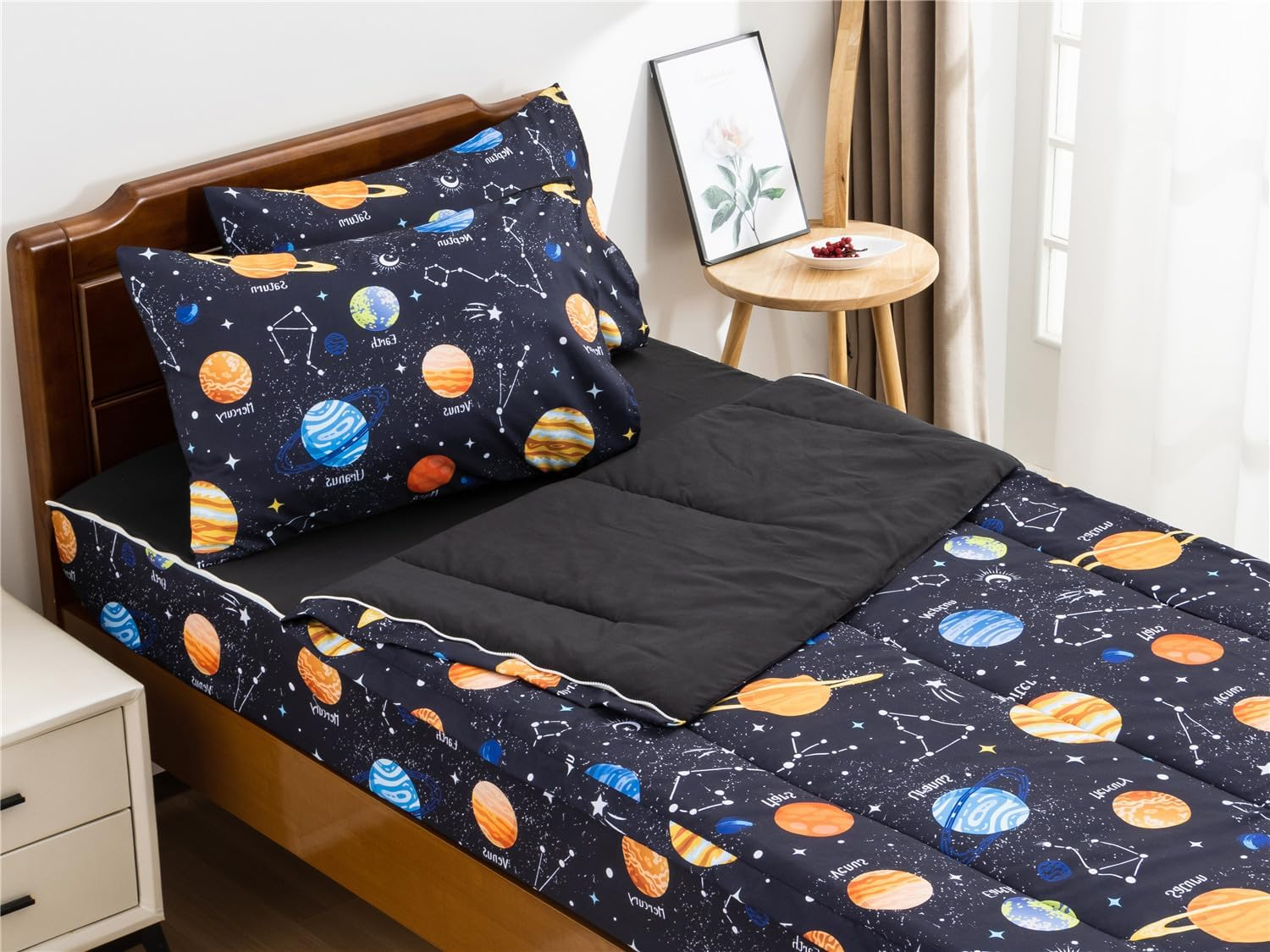 NTBED Galaxy Printed Zipper Bedding Sets Twin Lightweight Microfiber Universe Comforter Set with Fitted Sheet Pillow Covers,Navy Blue image number 7