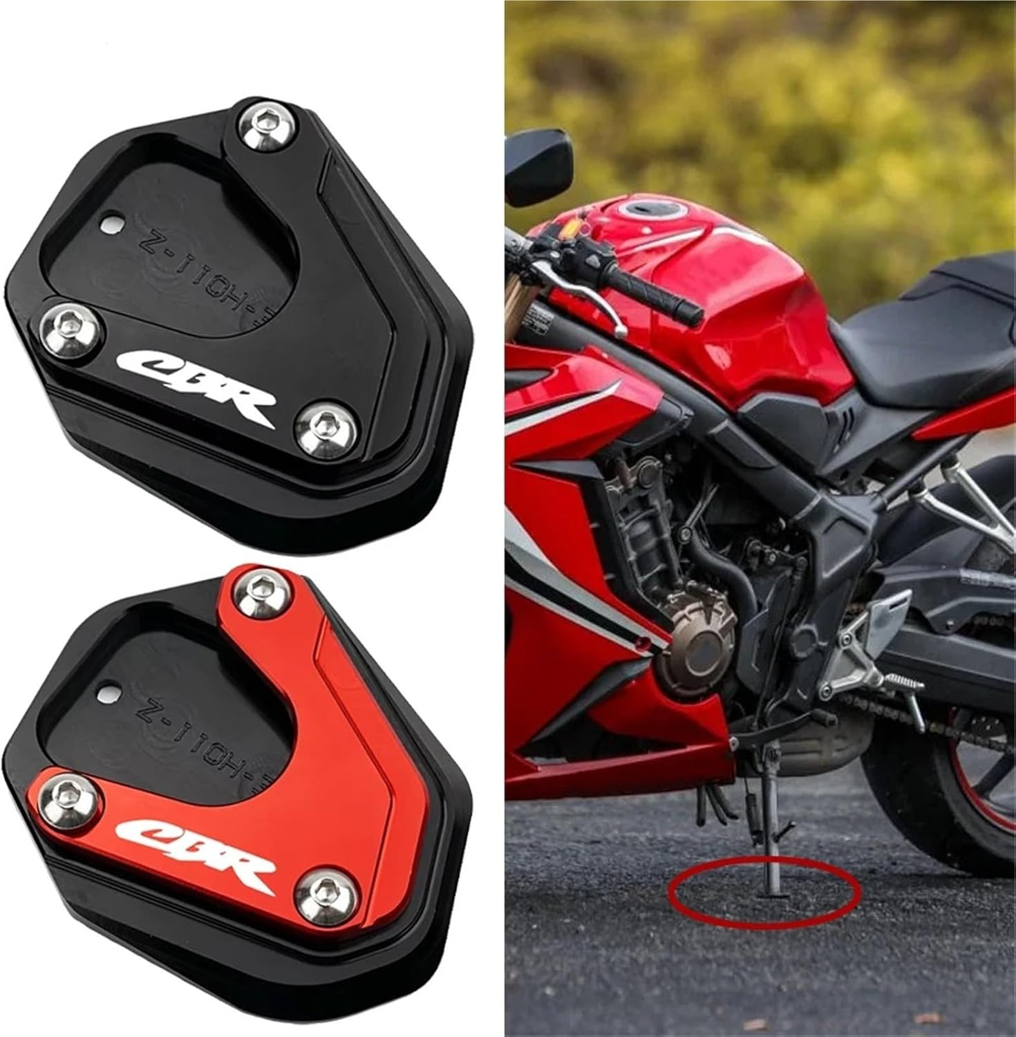 MKDRSRU Fit for H0Nda CBR650R CBR650F CBR 650R 650F CBR500R CBR300R 2014-2024 2025 Motorcycle Kickstand Extension Pad Side Stand Foot Plate(1 Pcs-Red) image number 6
