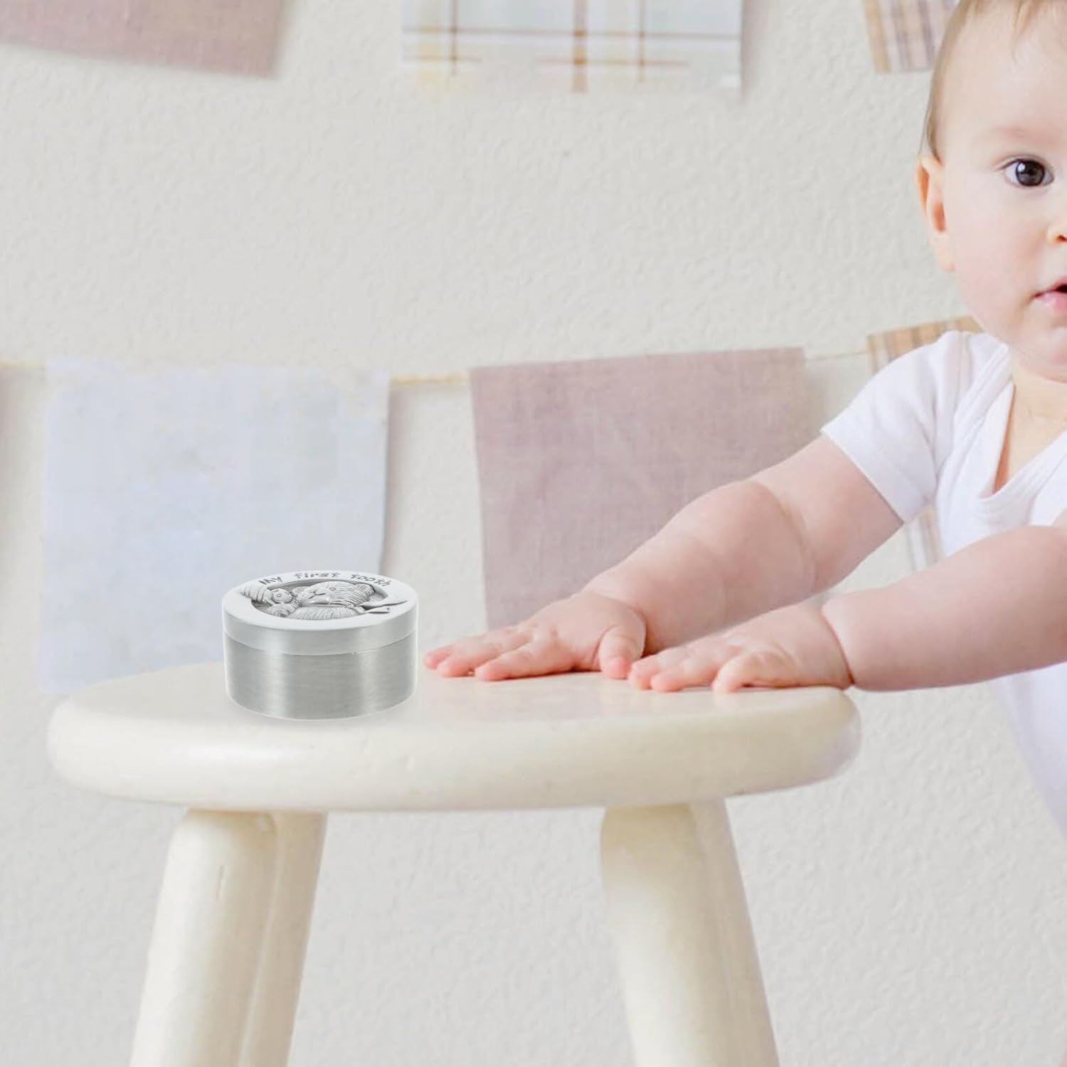 JOINPAYA Metal Baby Tooth Box Tooth Fairy Box First Tooth Saver Case Storage Container for Lost Teeth Children Newborn Birthday Baby Shower image number 1